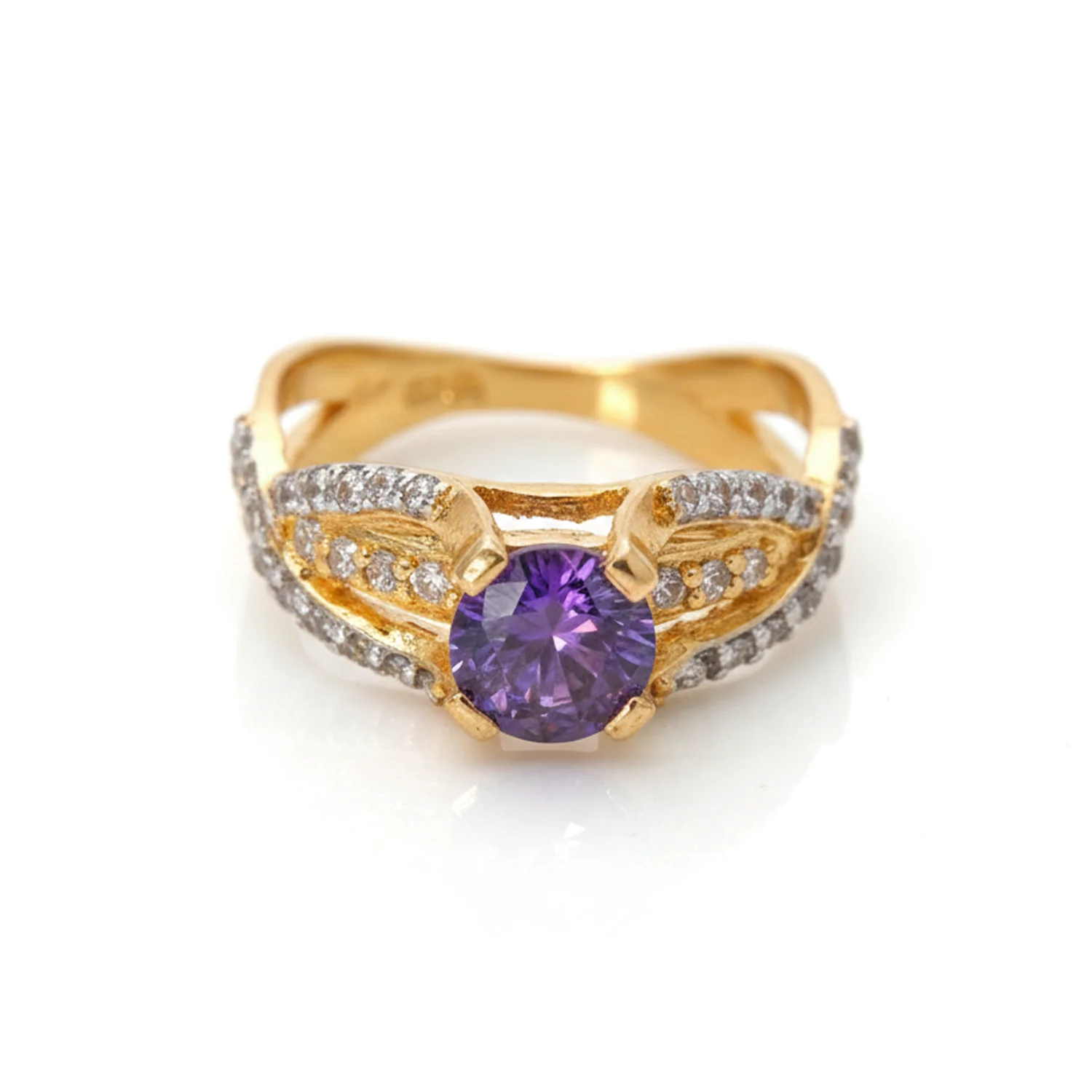 Amethyst Crossover Ring, view 1 — House of Mina