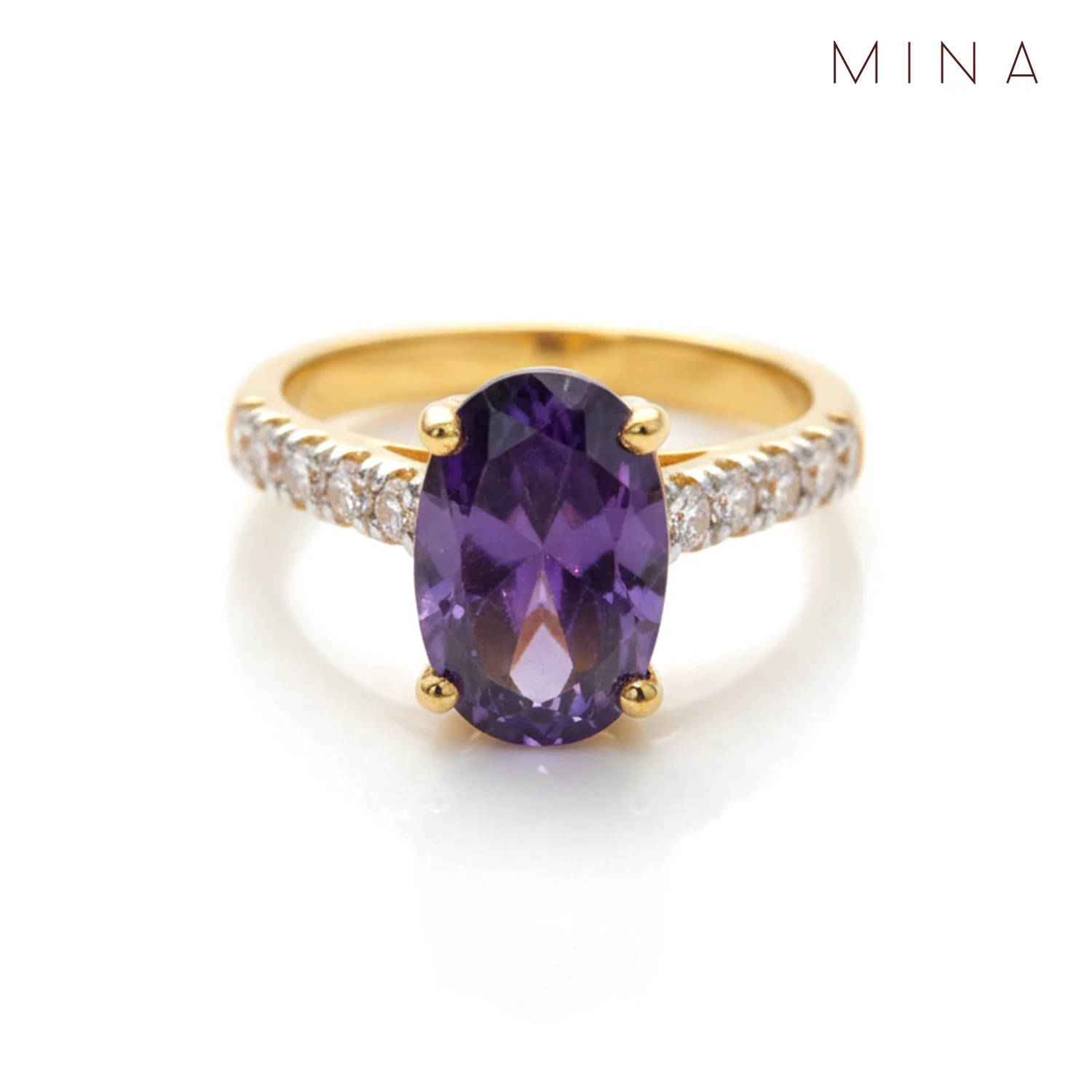 Amethyst Oval Pavé Ring, view 1 — House of Mina