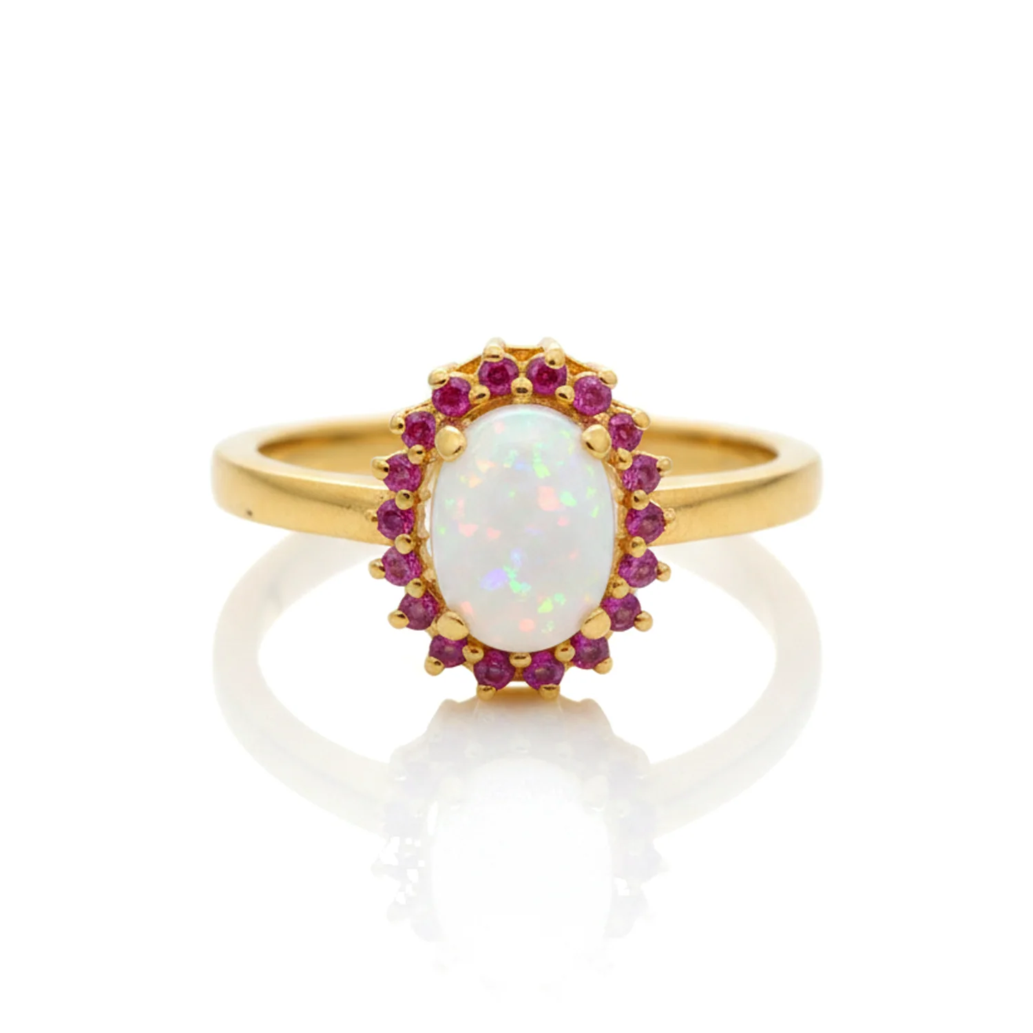 Opal and Ruby Halo Ring, view 1 — House of Mina
