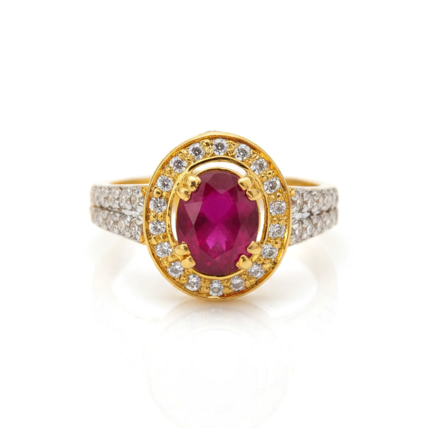 Ruby Oval Halo Pavé Ring, view 1 — House of Mina