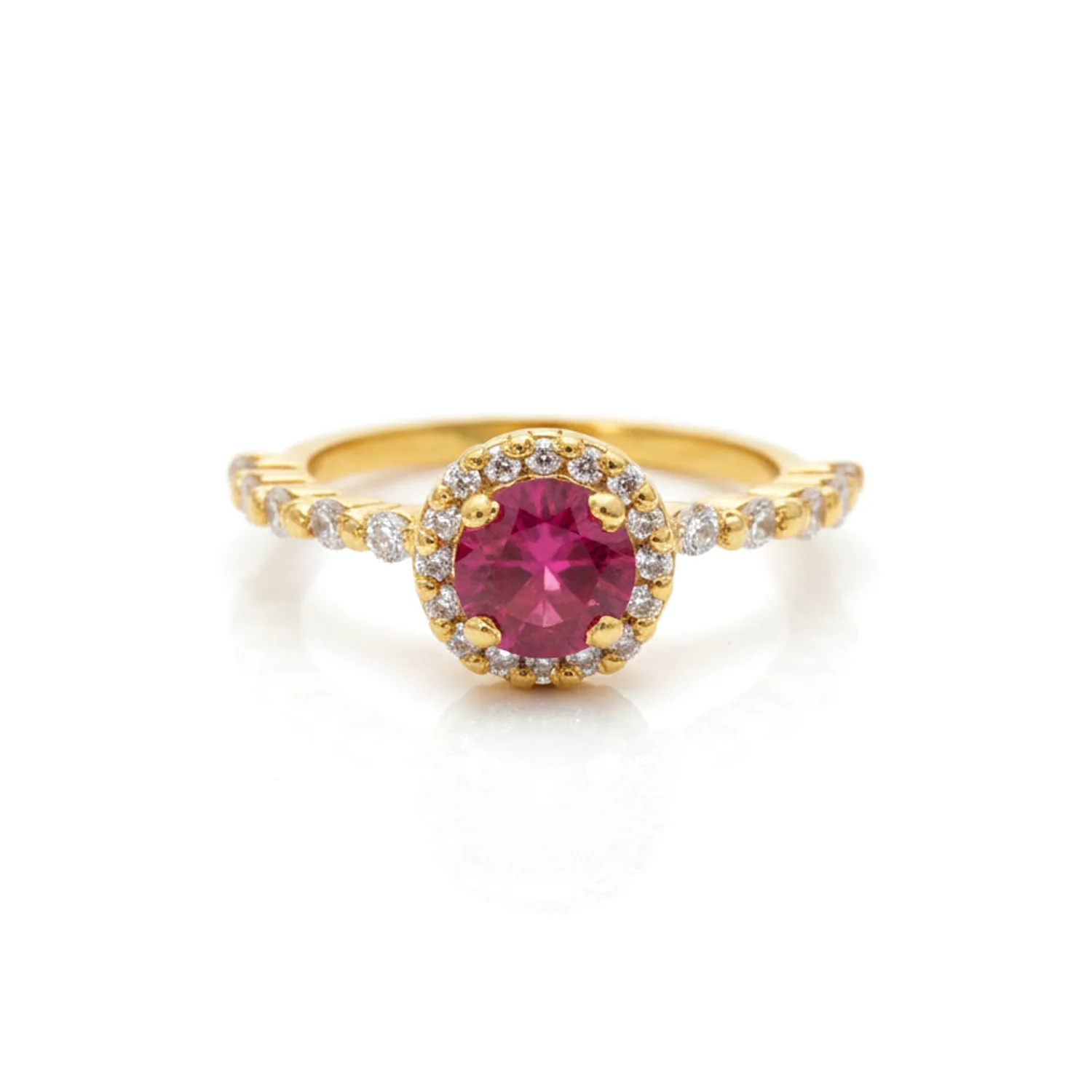 Pink Round Halo Ring, view 1 — House of Mina