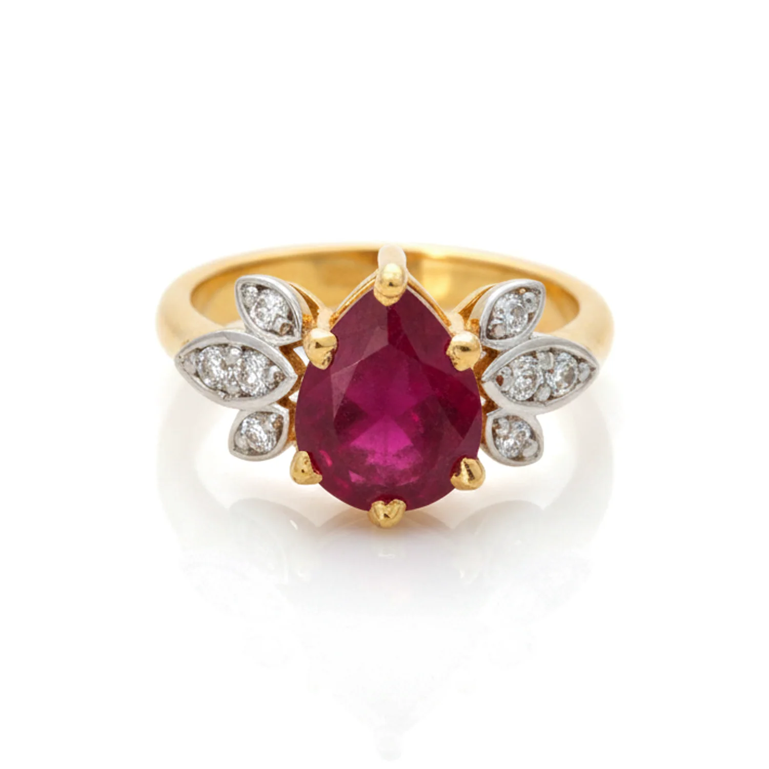 Ruby Pear Leaf Ring, view 1 — House of Mina