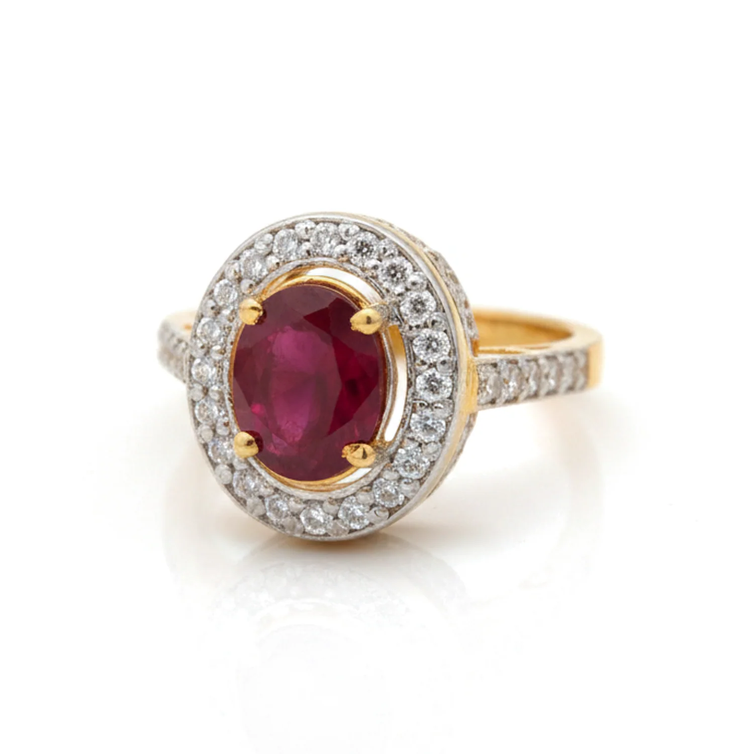 Ruby Round Halo Pavé Ring, view 1 — House of Mina