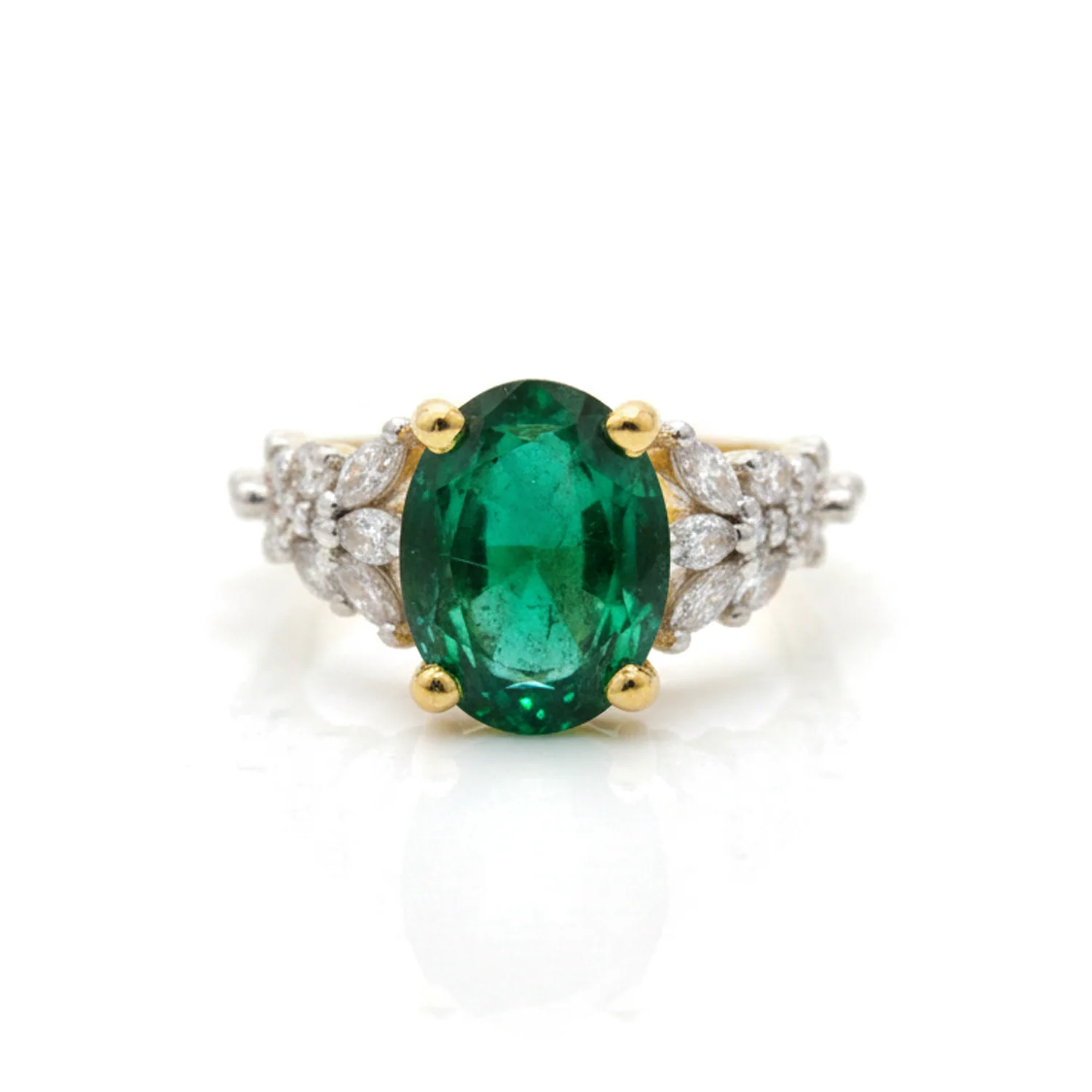 Emerald Oval Marquise-Cluster Ring, view 1 — House of Mina