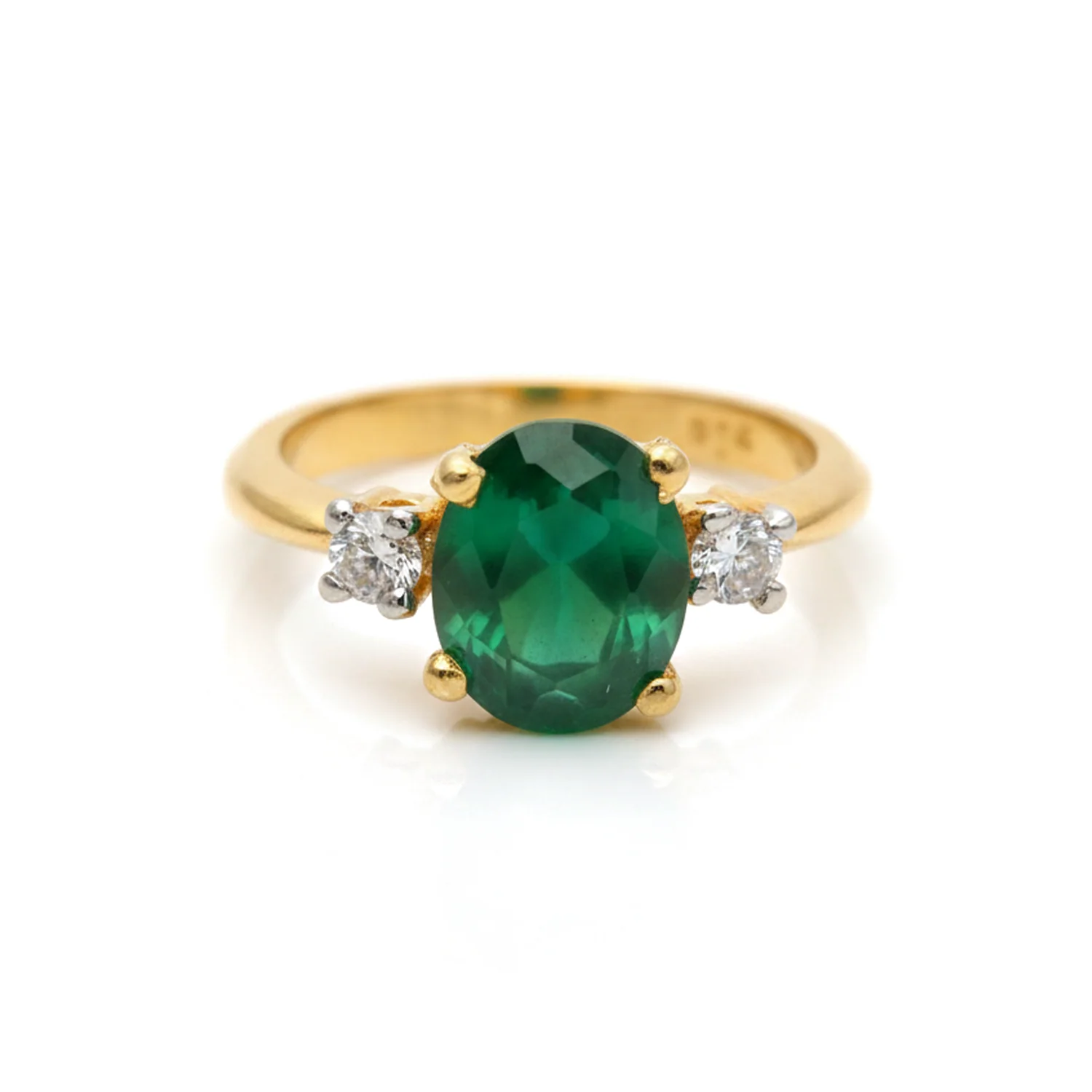 Emerald Oval Three-Stone Ring, view 1 — House of Mina