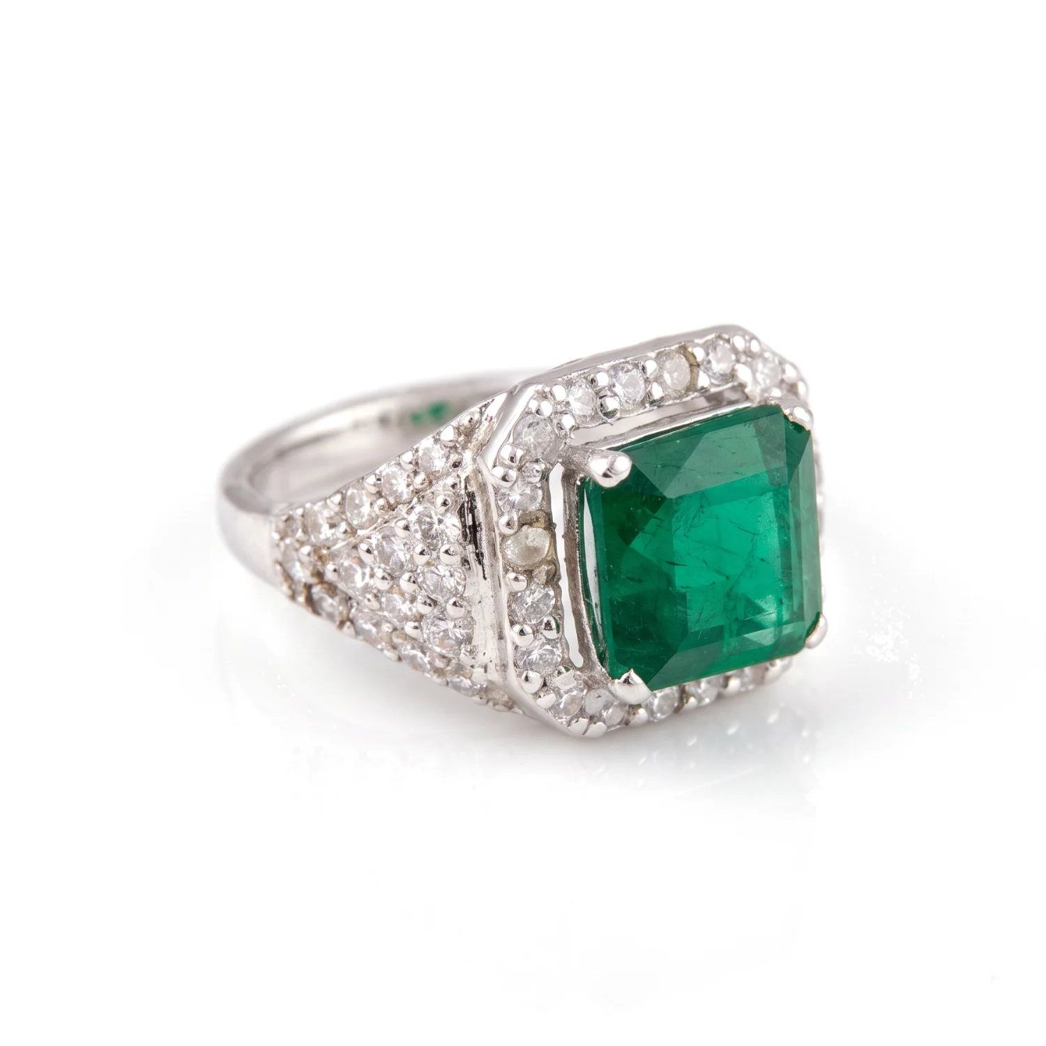 Emerald Cushion Statement Ring, view 1 — House of Mina