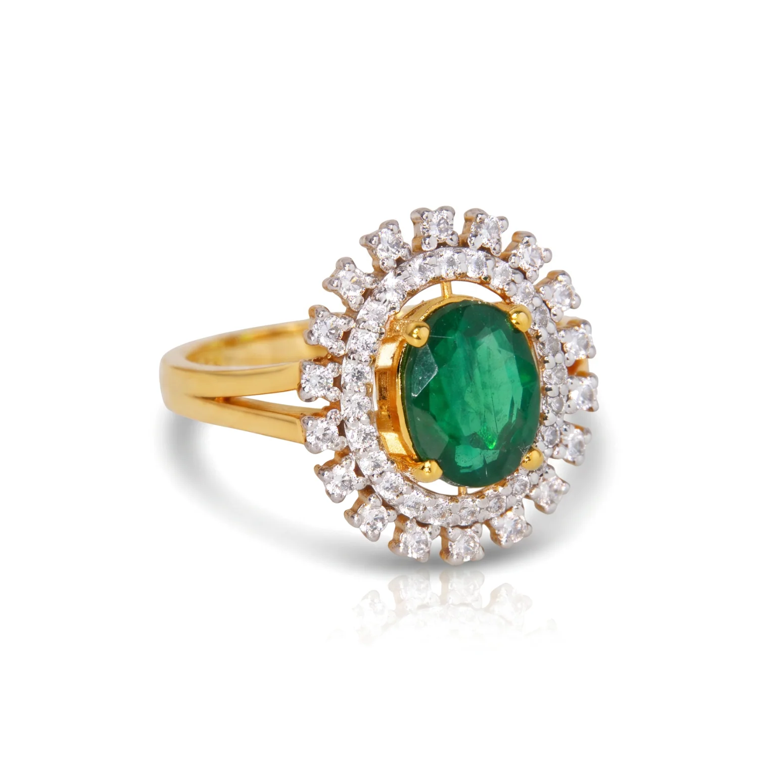 Emerald Sunburst Halo Ring, view 1 — House of Mina