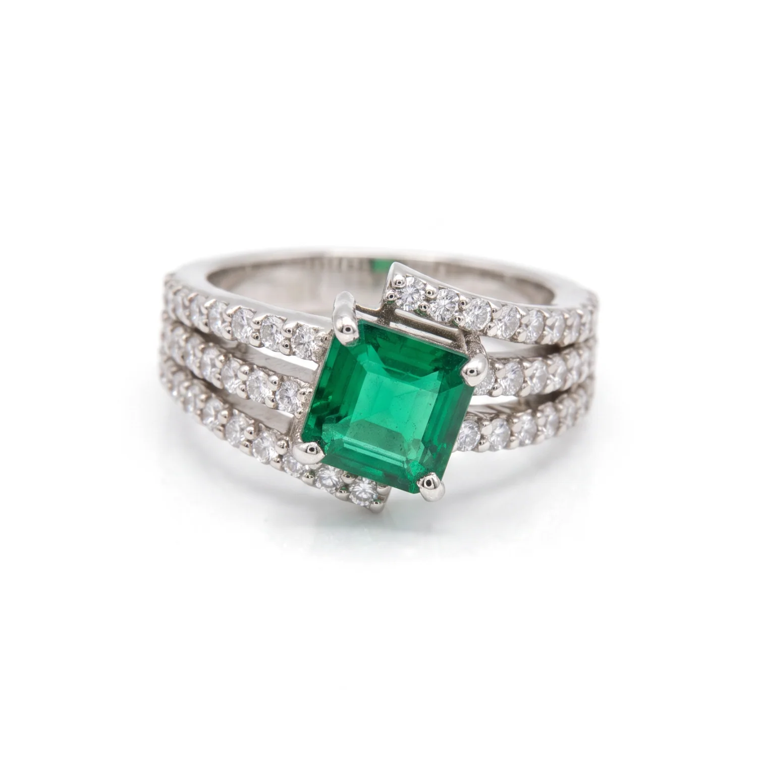 Emerald Triple-Row Ring, view 1 — House of Mina