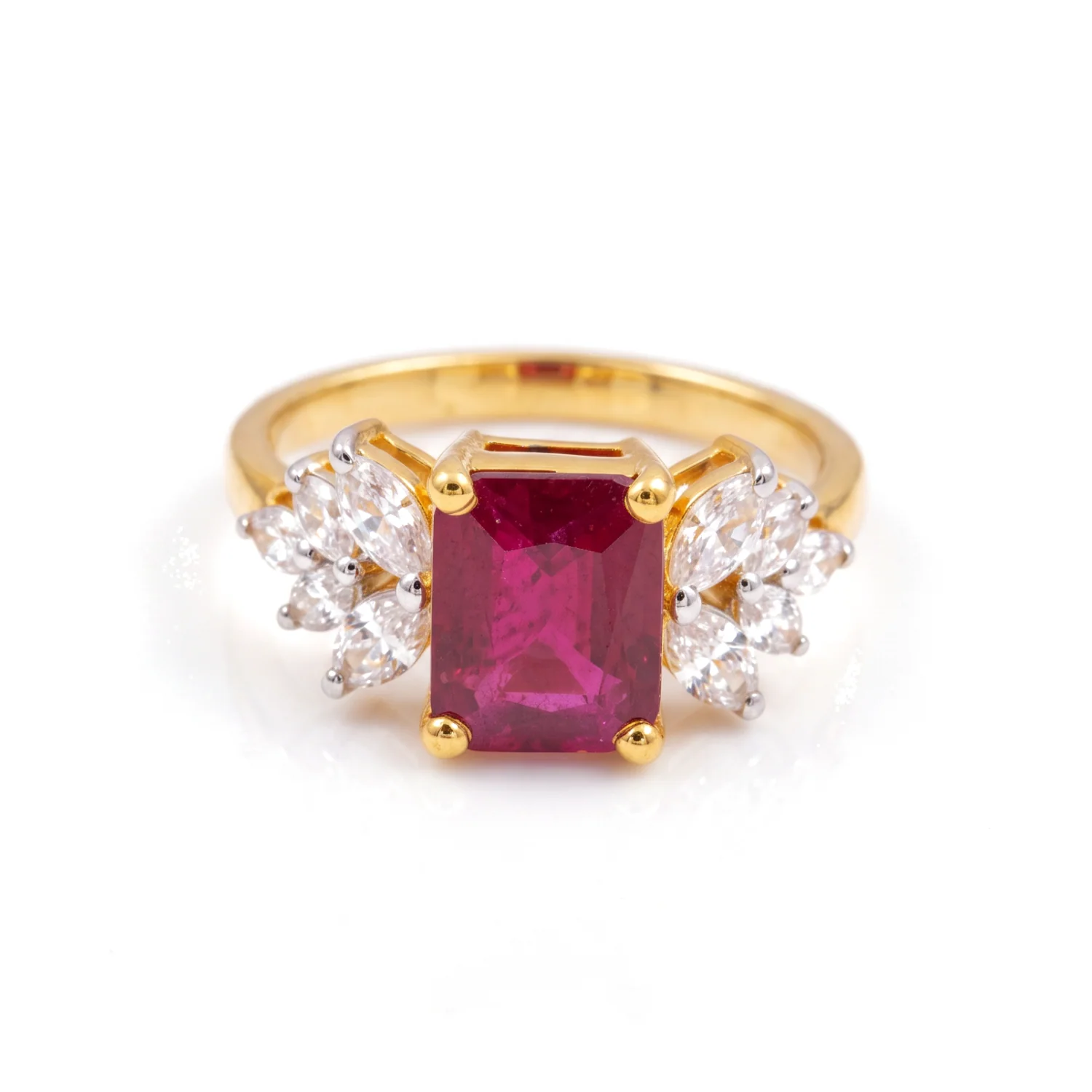 Ruby Three-Stone Ring, view 2 — House of Mina