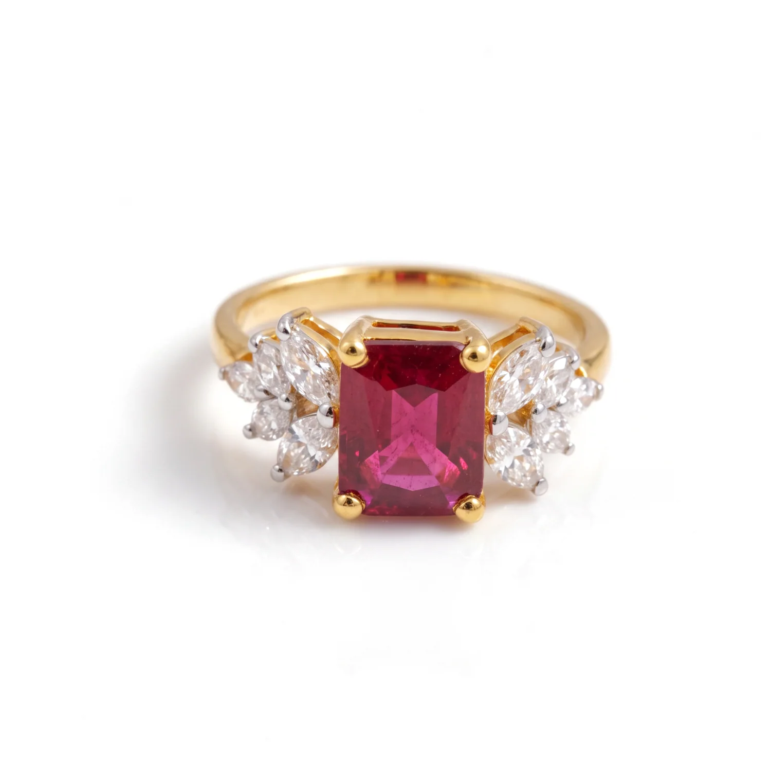 Ruby Three-Stone Ring, view 1 — House of Mina