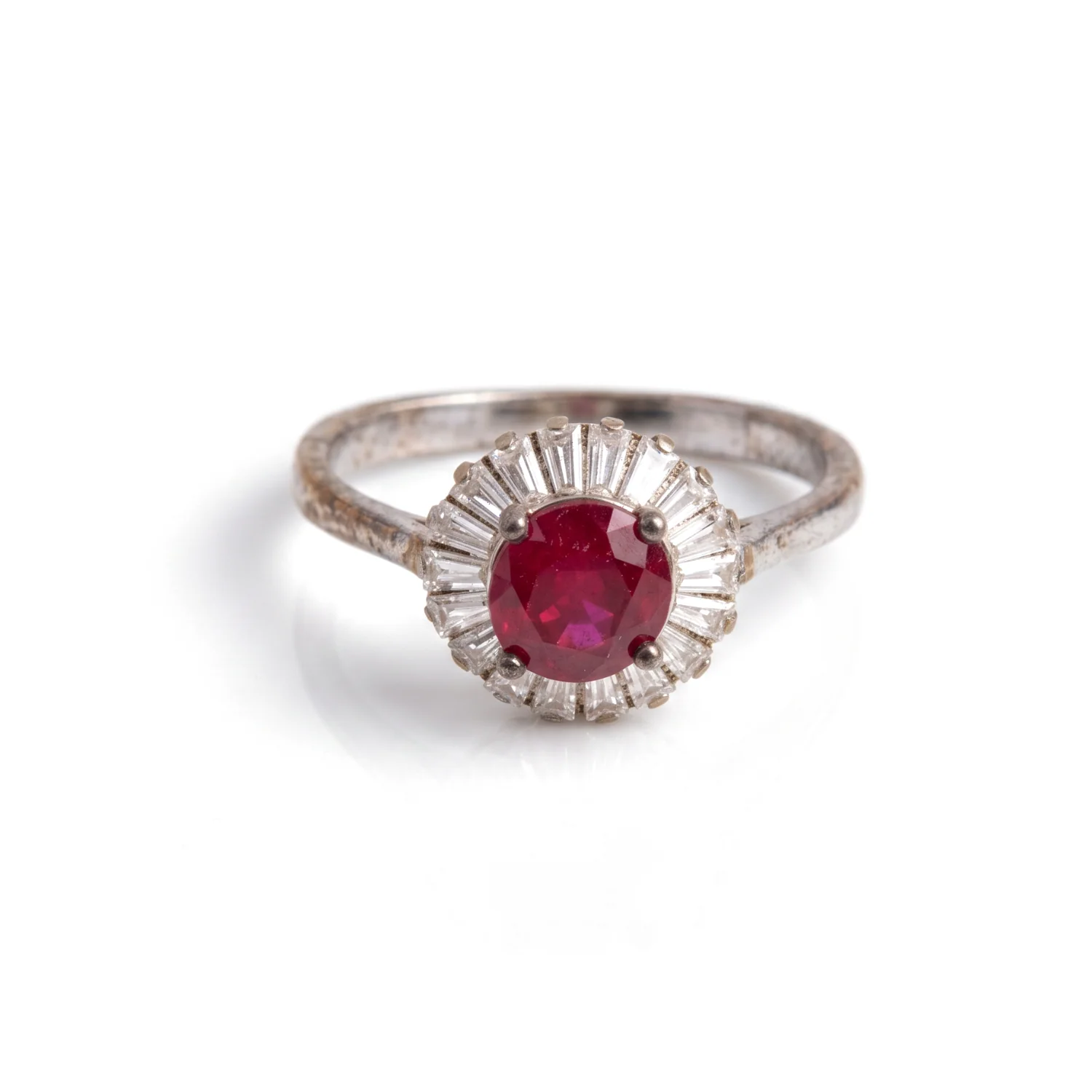 Ruby Round Baguette Halo Ring, view 1 — House of Mina