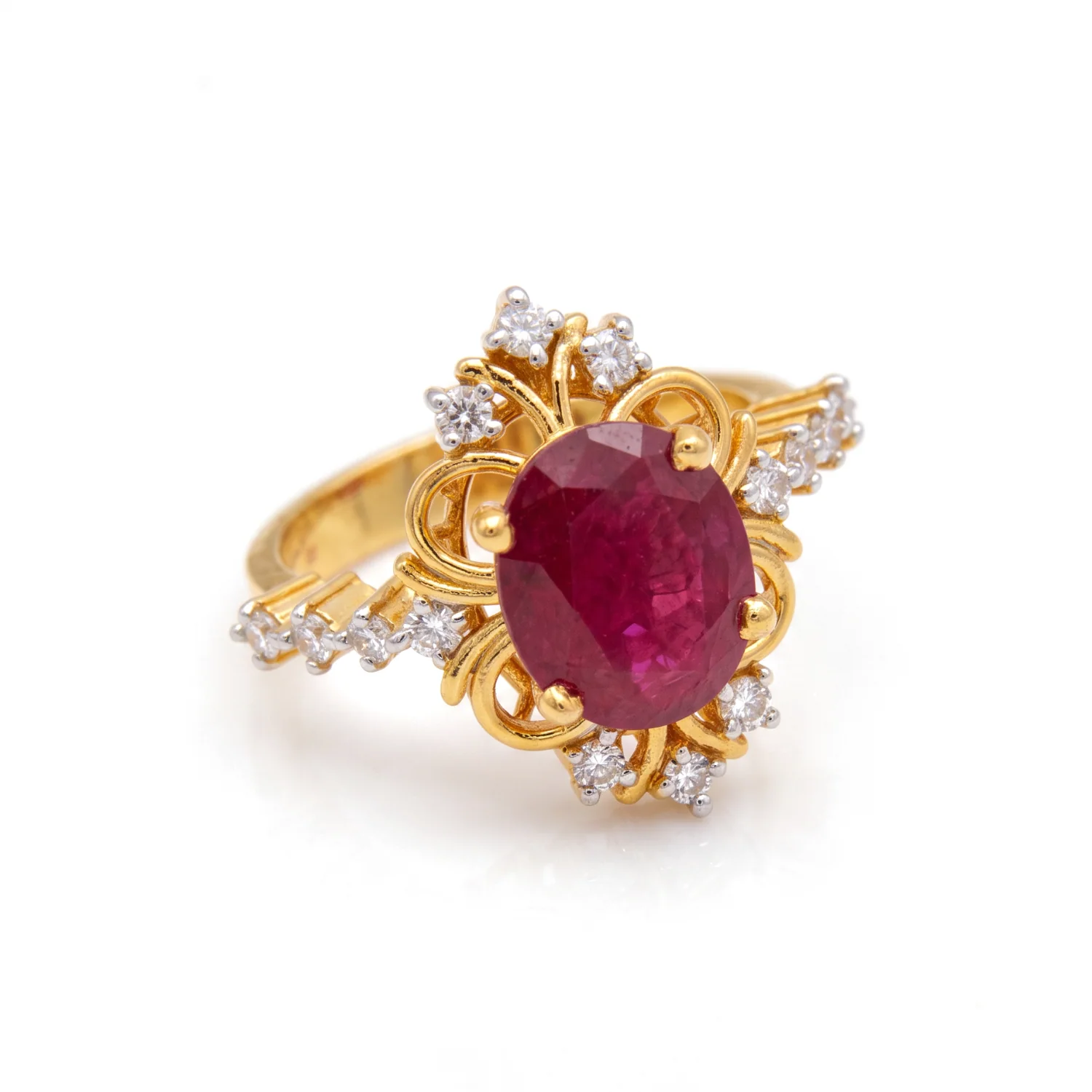 Ruby Oval Scroll Ring, view 1 — House of Mina