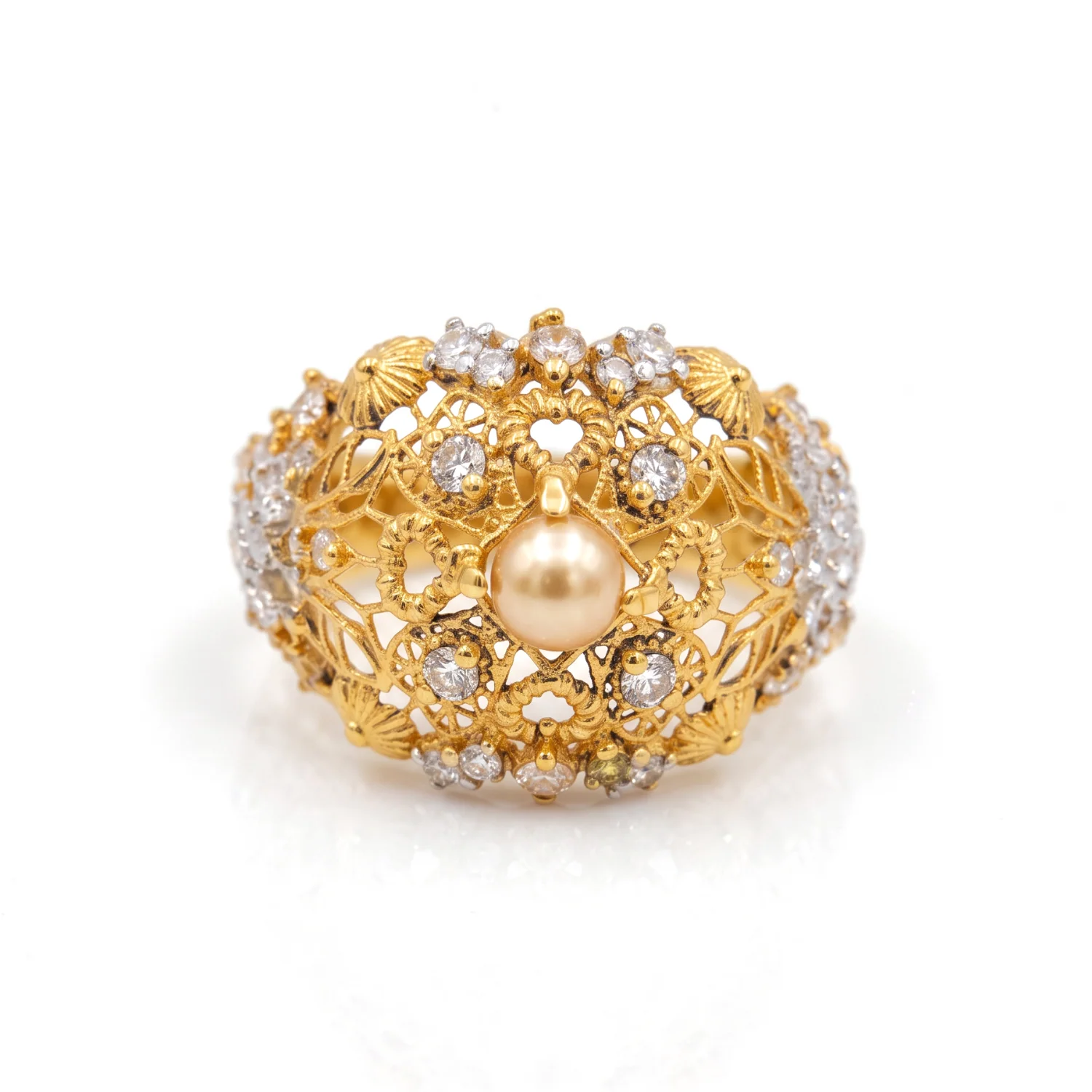 Gold Filigree Pearl Dome, view 1 — House of Mina
