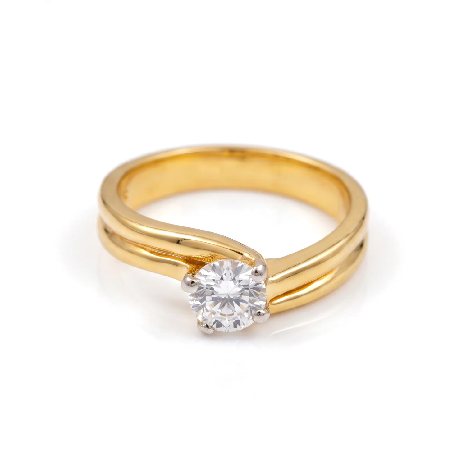 Gold Double-Band Solitaire, view 1 — House of Mina