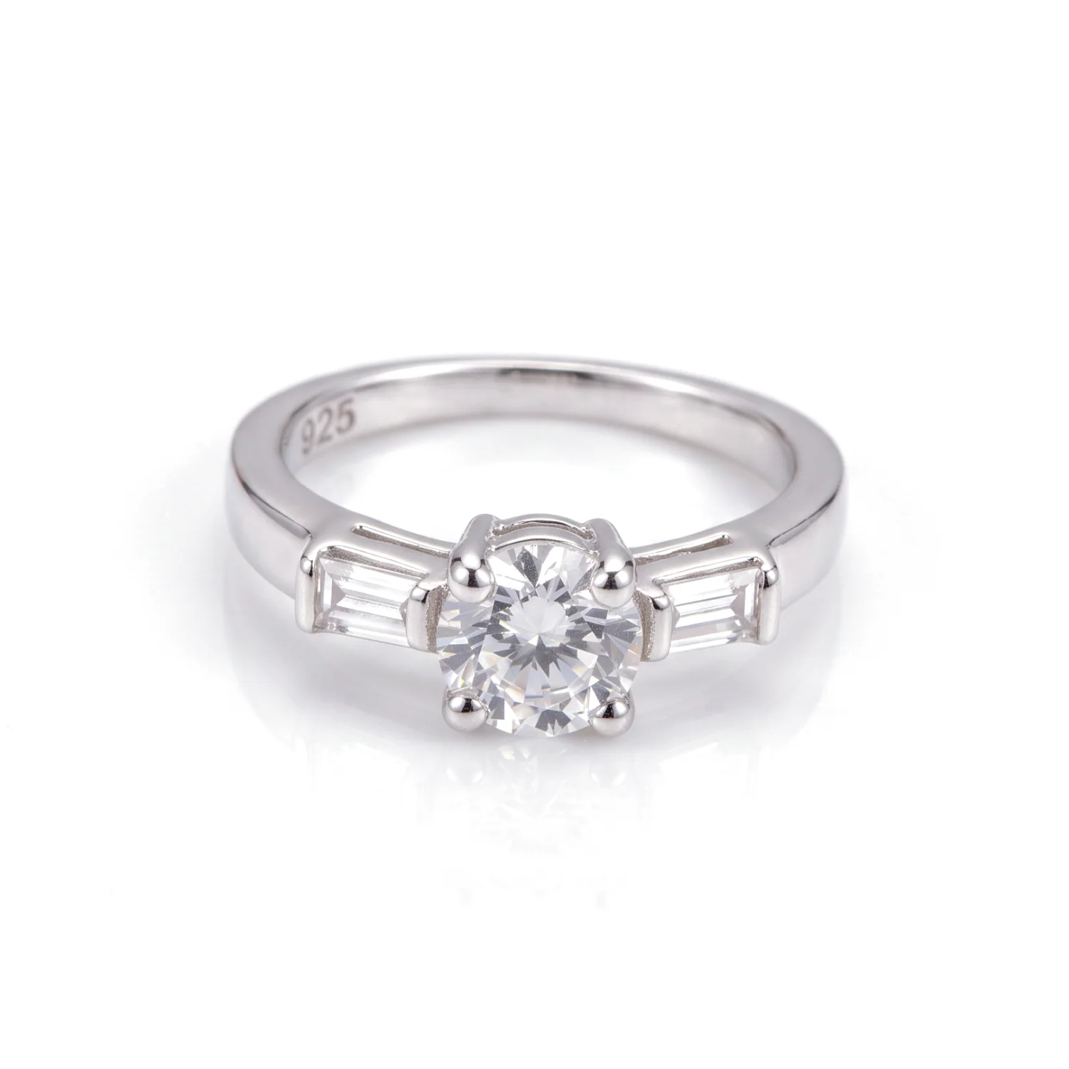 Round and Baguette Three-Stone Ring, view 1 — House of Mina