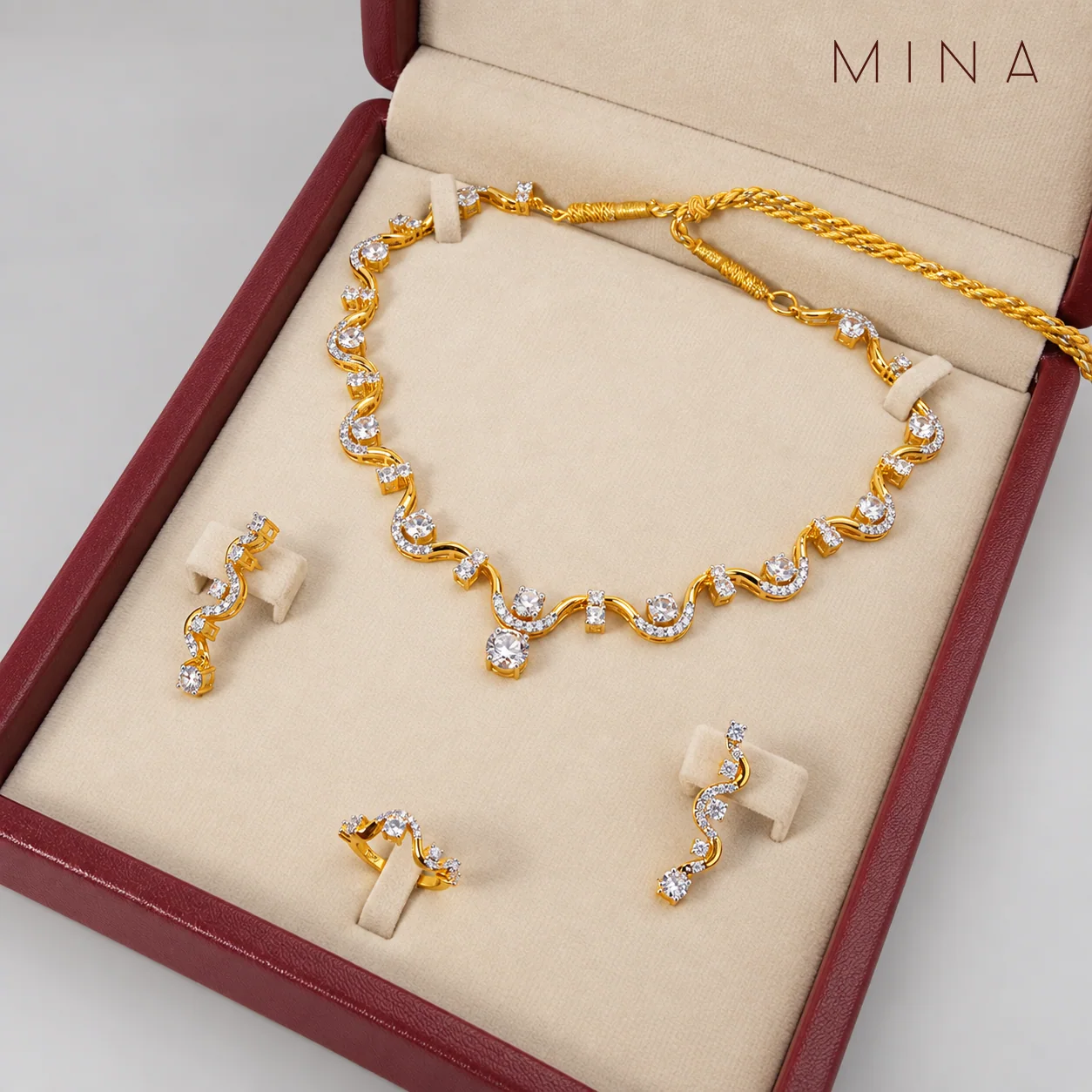 Pavé Scroll Drop Set, view 1 — House of Mina