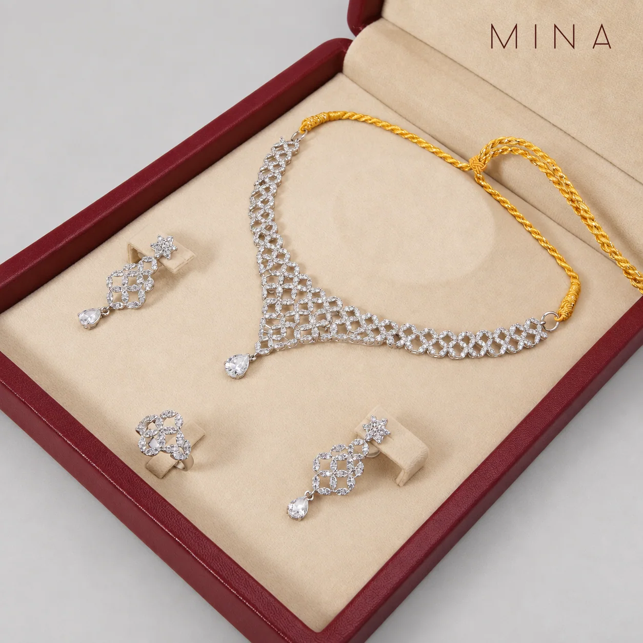 Pavé Lattice Bib Set, view 1 — House of Mina