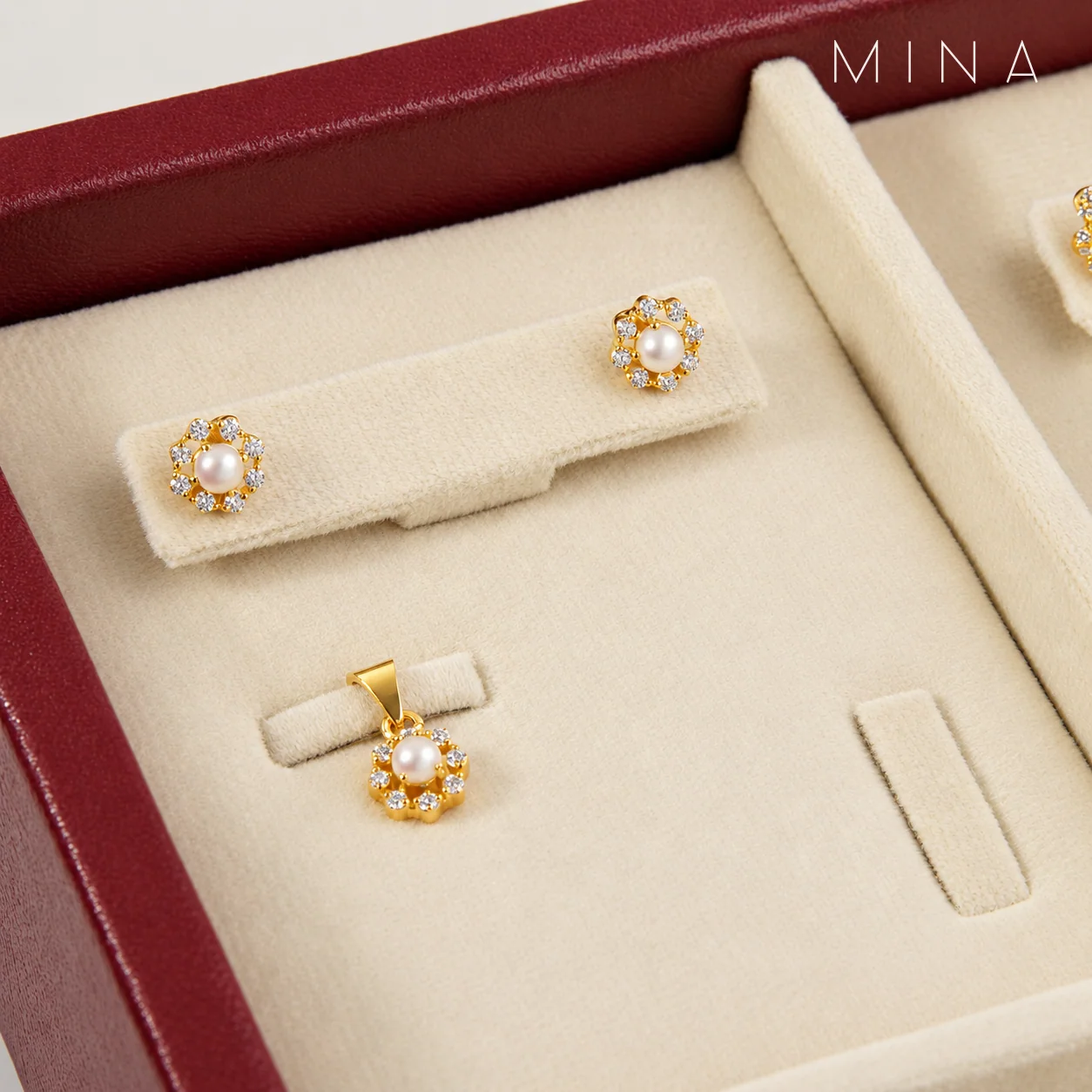 Pearl Blossom Locket Set, view 1 — House of Mina