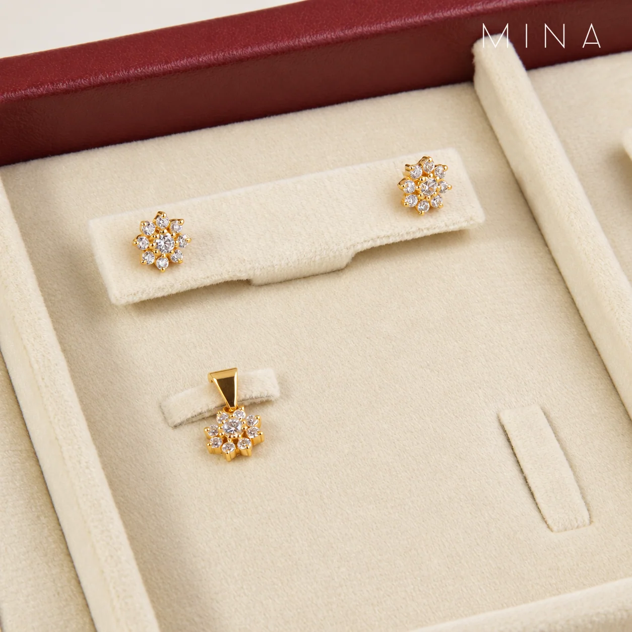 Petite Flower Locket Set, view 1 — House of Mina