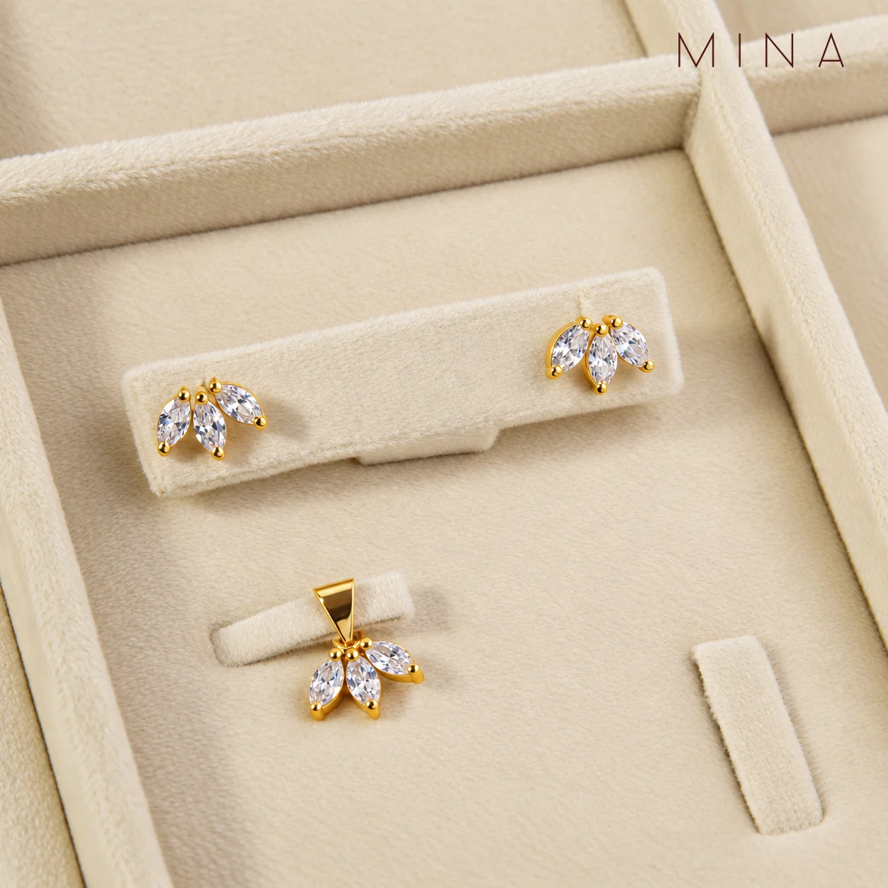 Marquise Fan Locket Set, view 1 — House of Mina