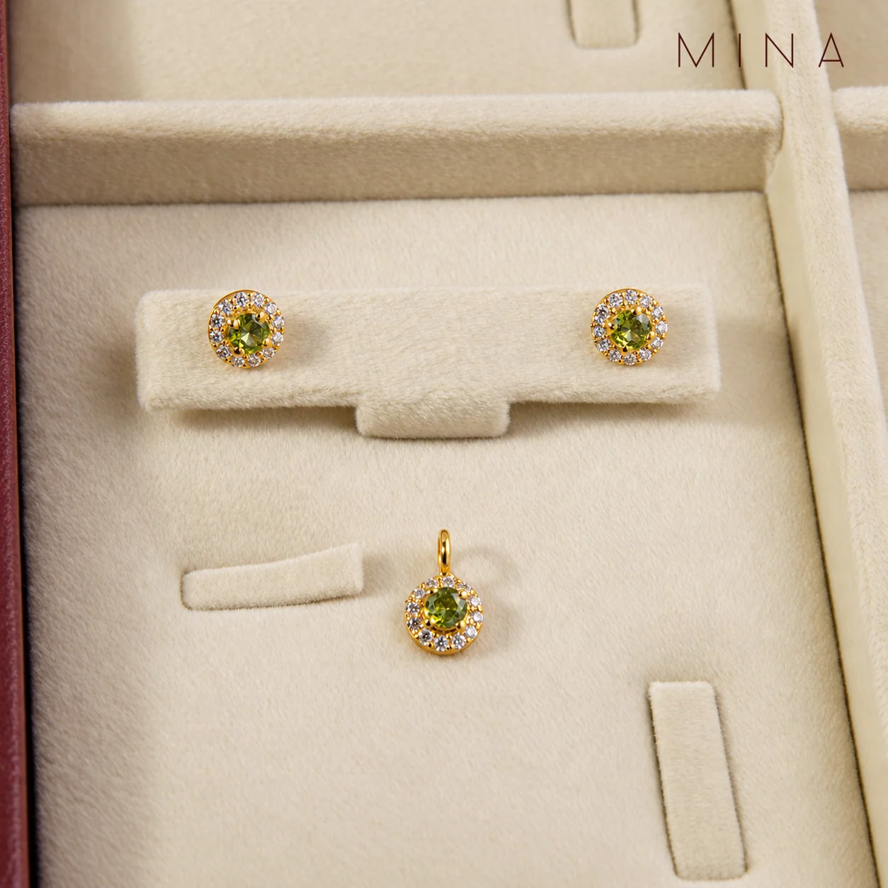 Peridot Halo Locket Set, view 1 — House of Mina