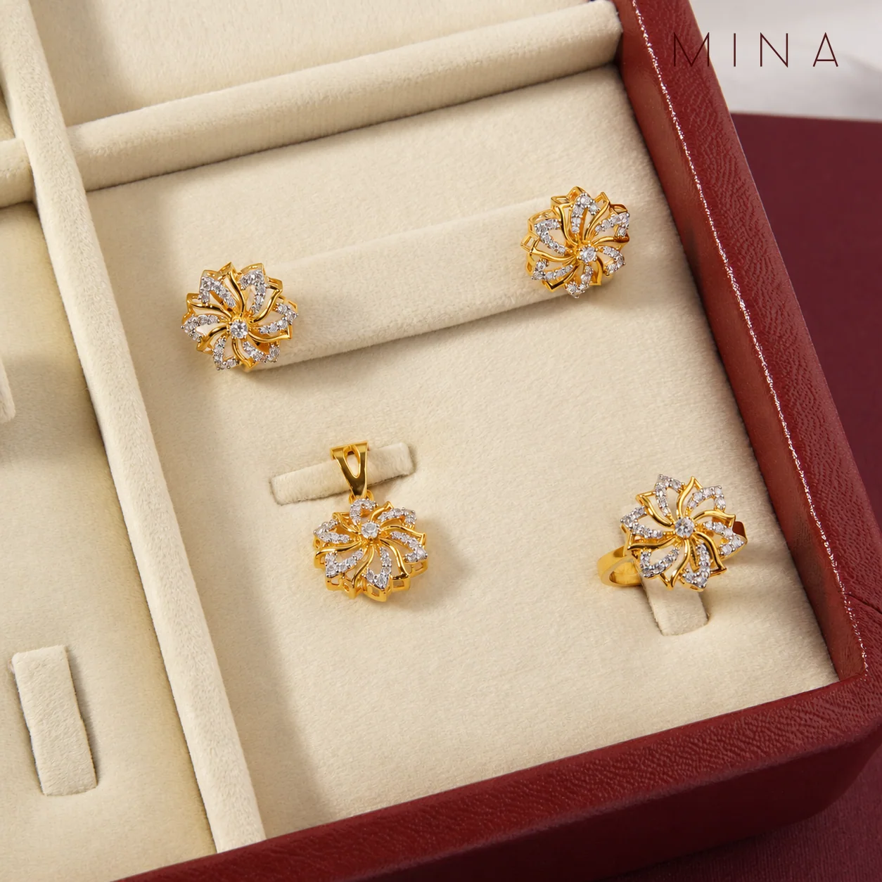 Pinwheel Flower Locket Set, view 1 — House of Mina