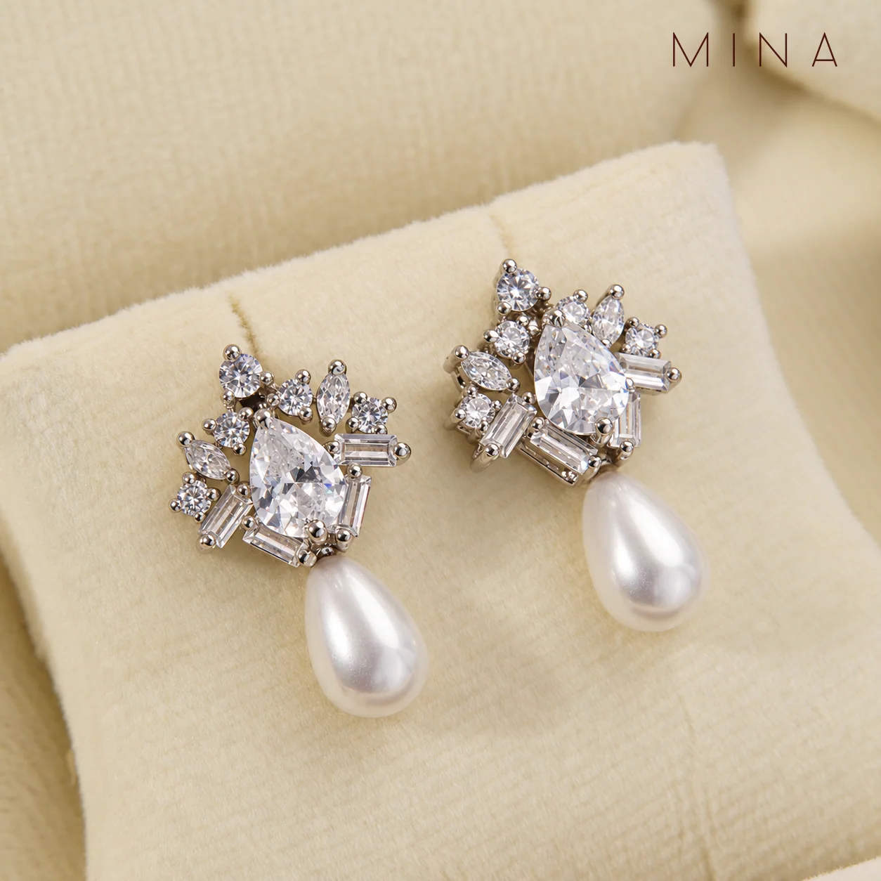 Pear Crown Pearl Drop Earrings, view 1 — House of Mina