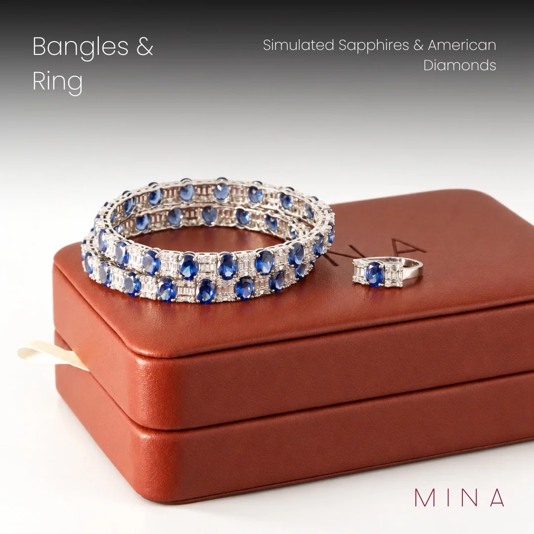 Sapphire Baguette Bangles & Ring, view 1 — House of Mina