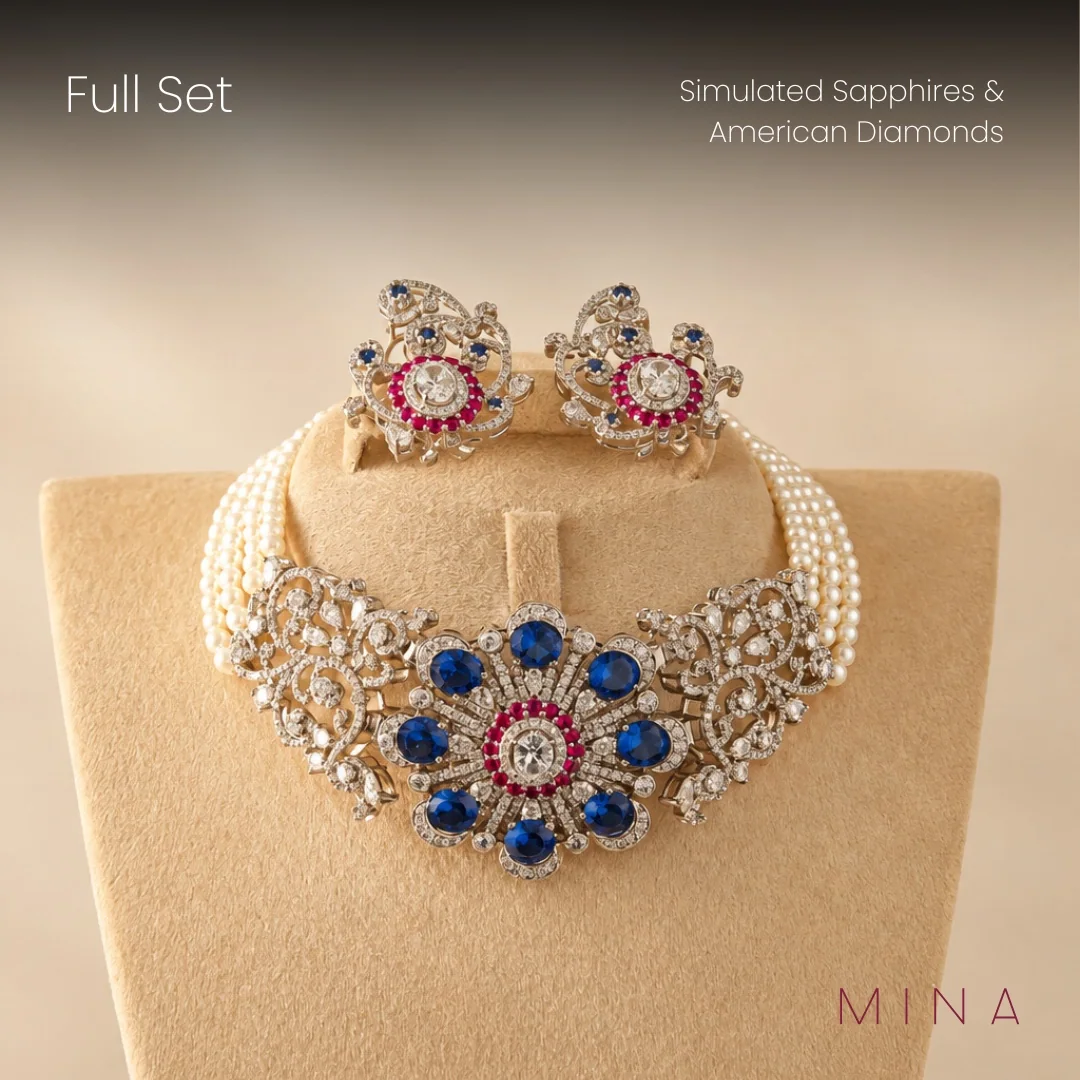 Sapphire Pearl Choker Set, view 1 — House of Mina