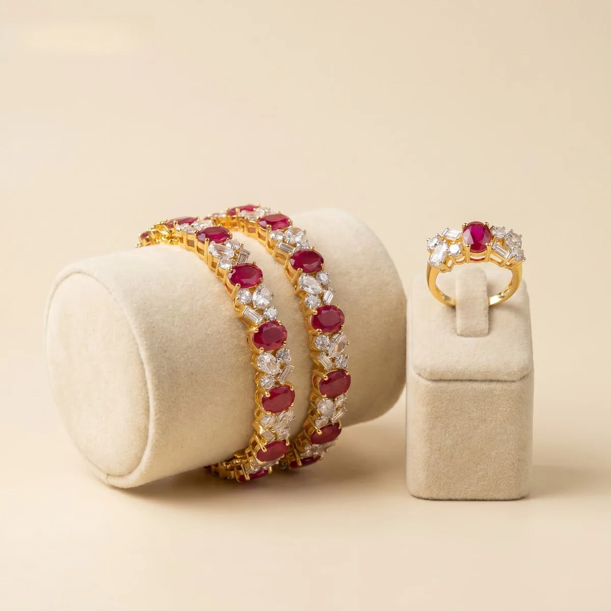 Ruby Scatter Bangle & Ring, view 1 — House of Mina