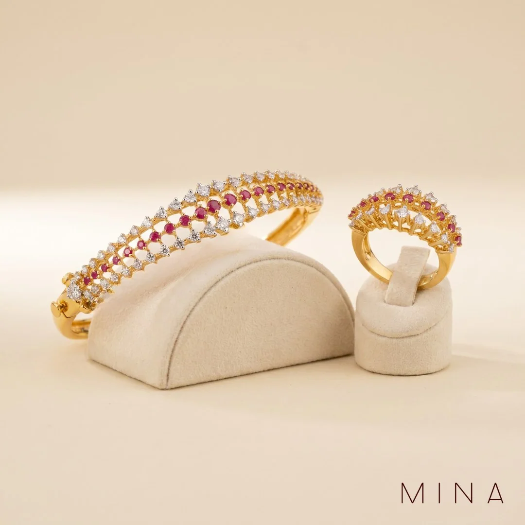 Ruby Woven Bangle & Ring, view 1 — House of Mina
