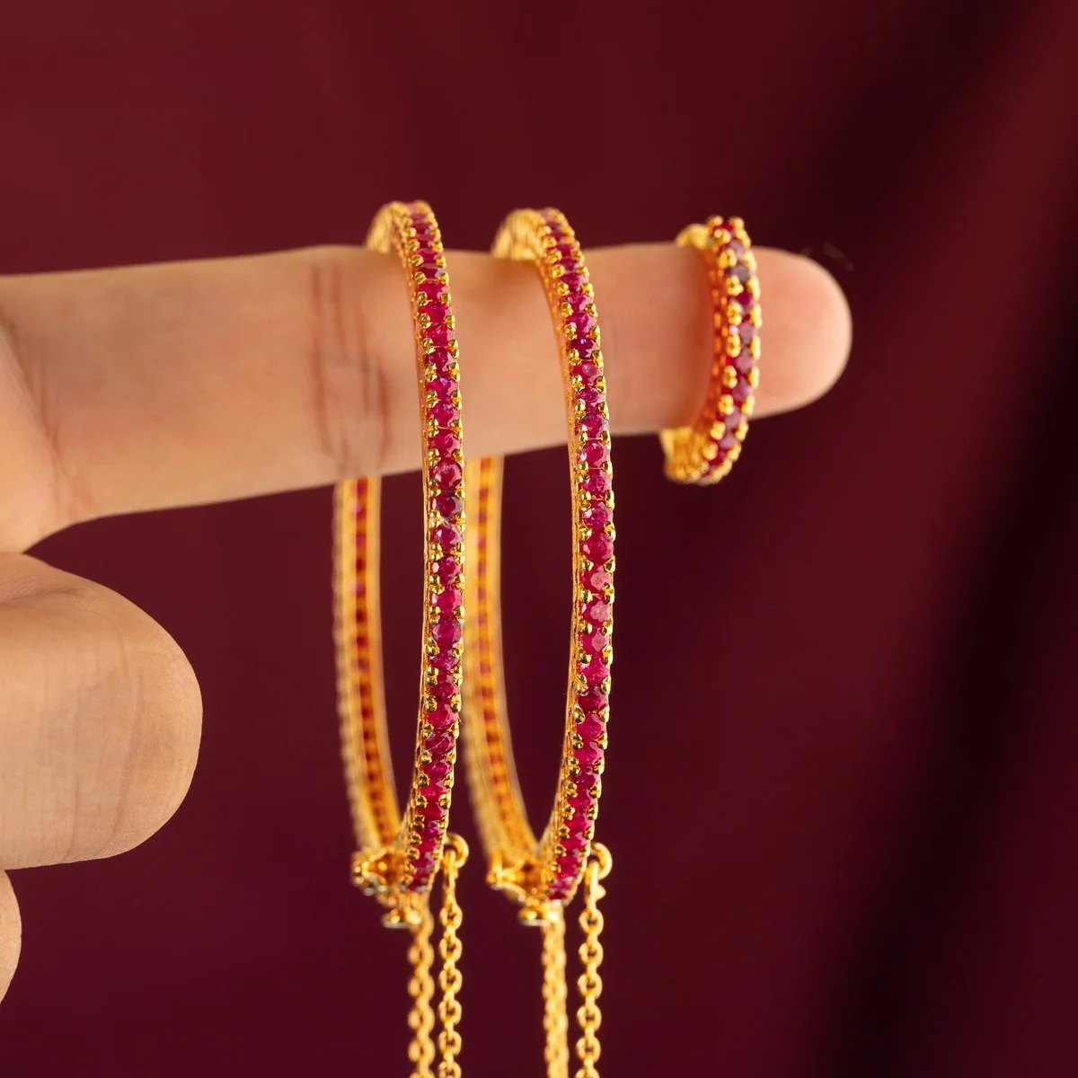 Ruby Line Bangle Pair & Ring, view 1 — House of Mina