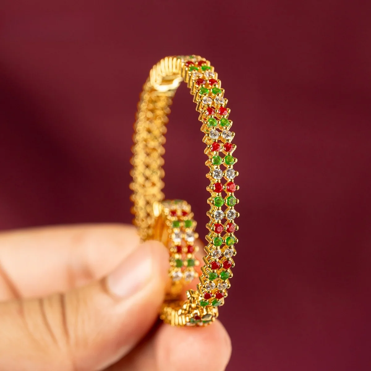 Multi-Stone Gold Bangle & Ring, view 1 — House of Mina