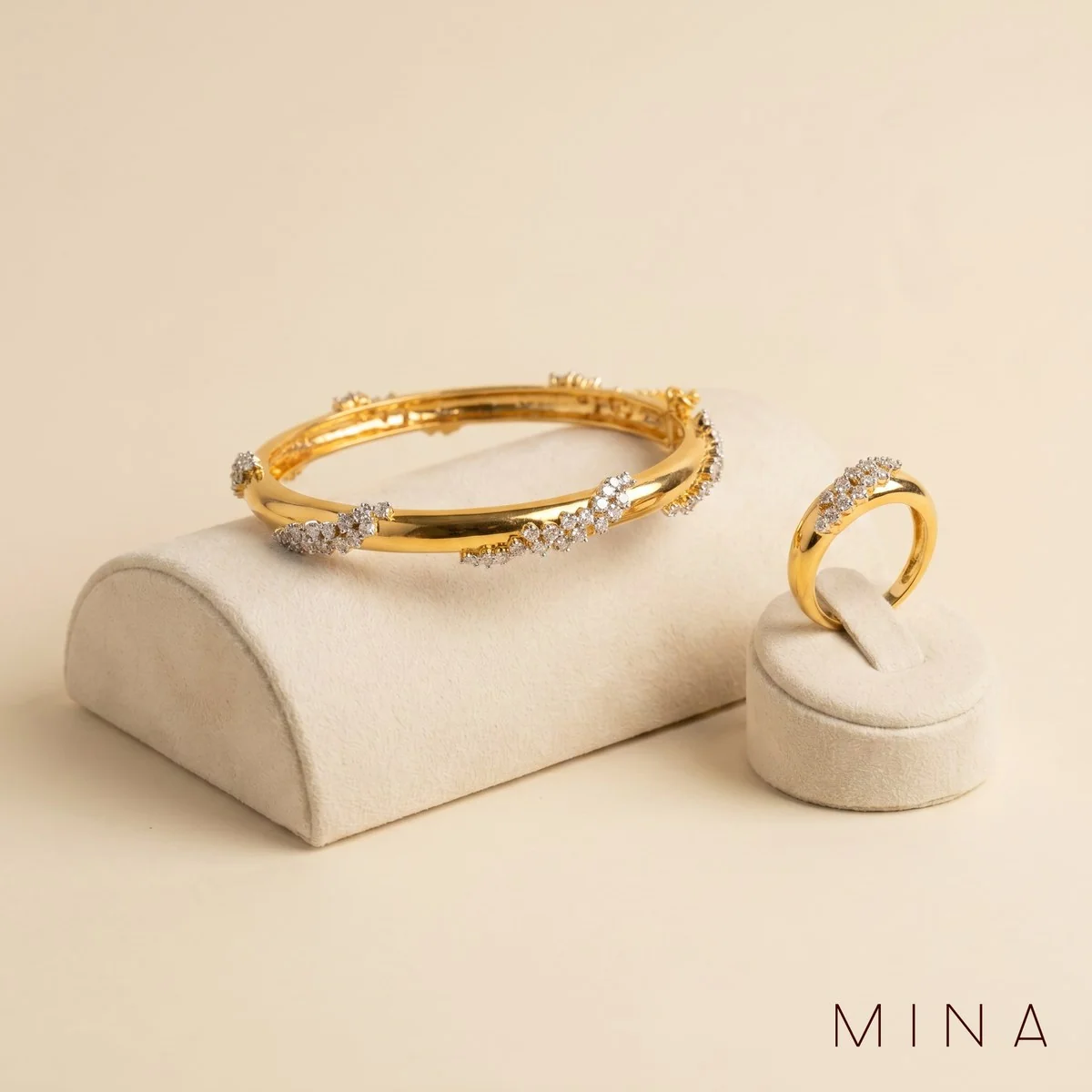 Warm Gold Diamond Bangle & Ring, view 1 — House of Mina