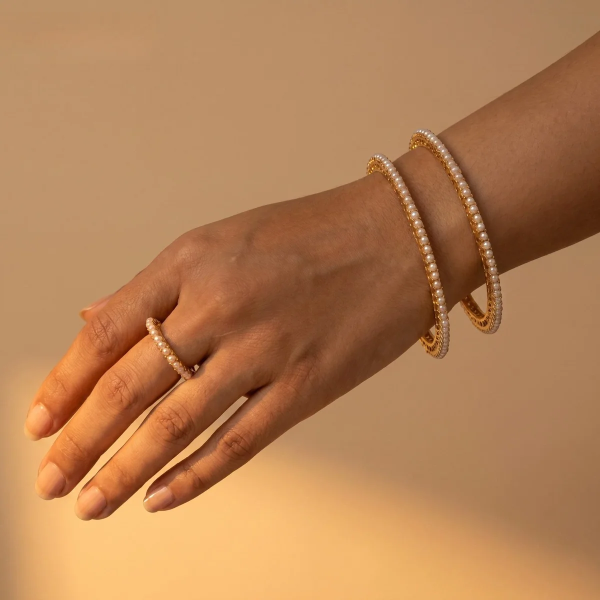 Pavé Bangle Pair & Ring, view 1 — House of Mina