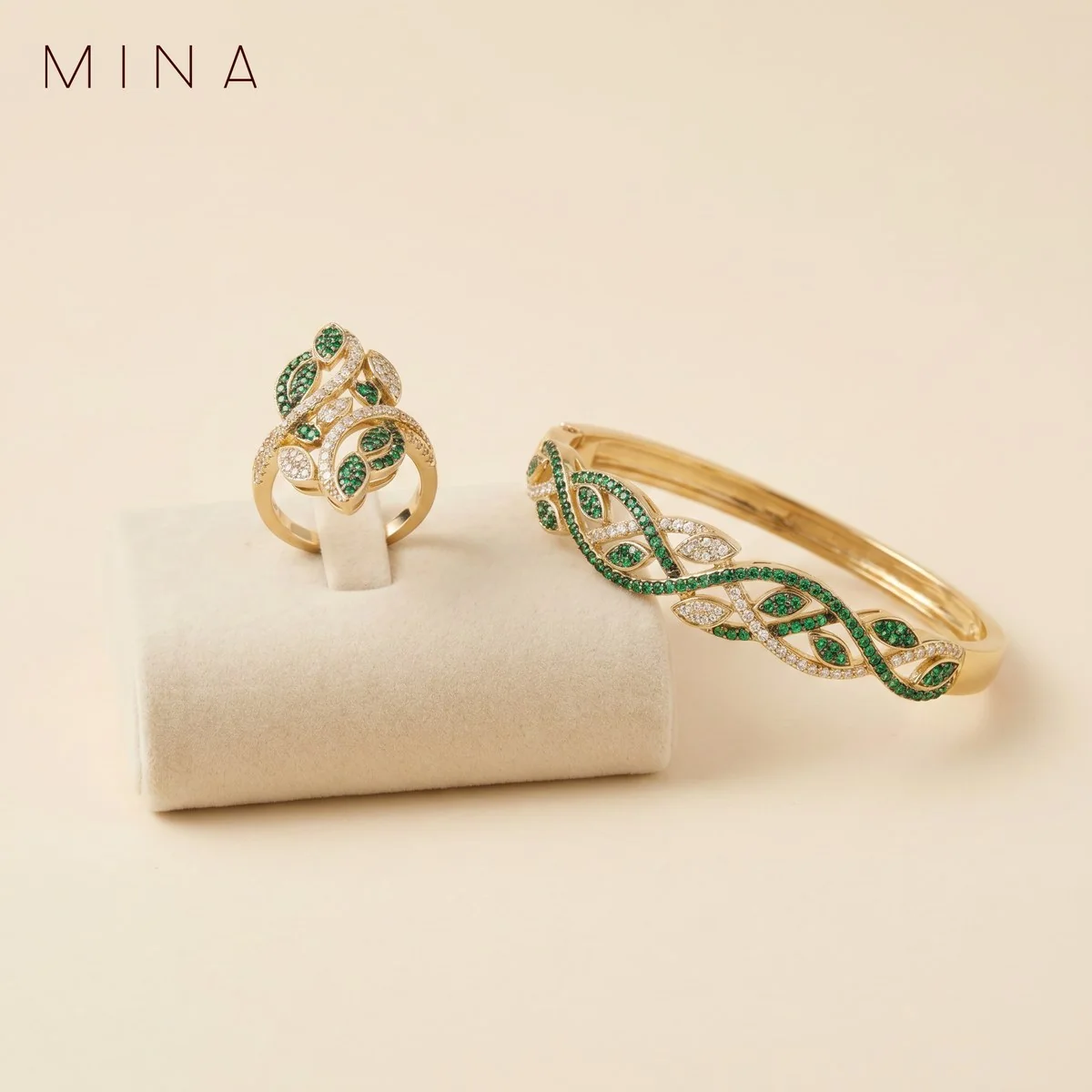 Emerald Vine Bangle & Ring, view 1 — House of Mina