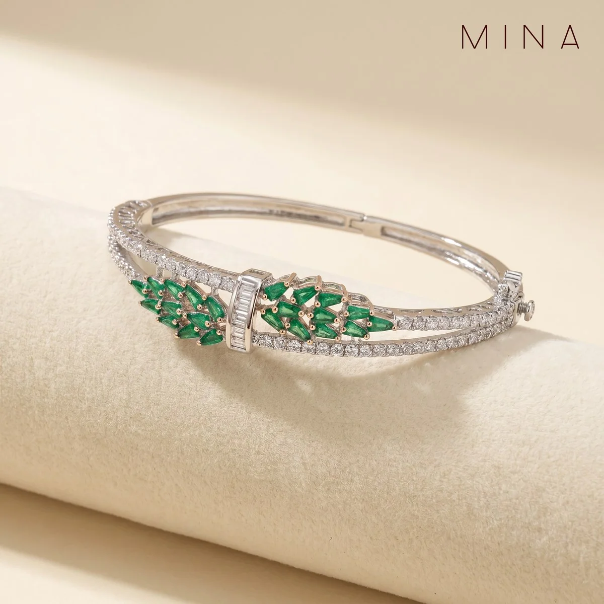 Emerald Leaf Bangle & Ring, view 1 — House of Mina