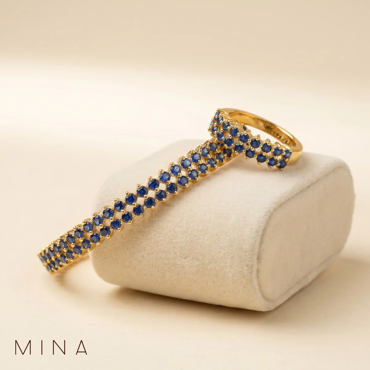Double-Row Sapphire Bangle & Ring, view 1 — House of Mina