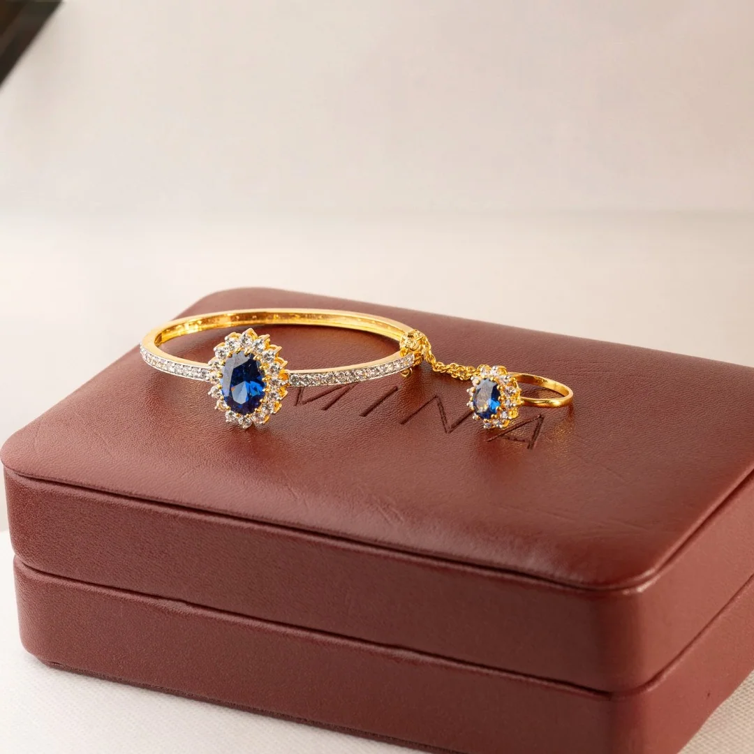 Sapphire Halo Bangle & Ring, view 1 — House of Mina