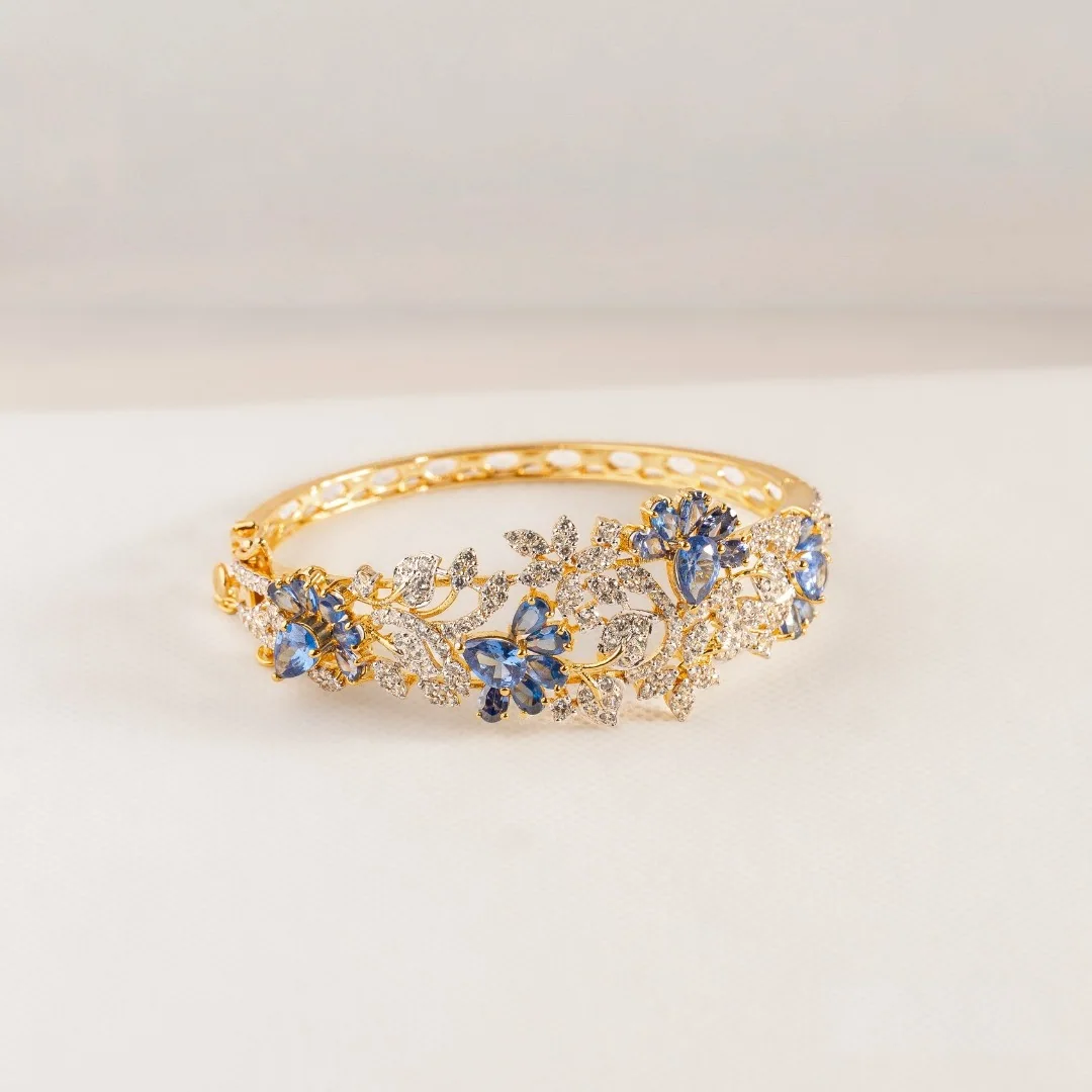 Sapphire Flower Bangle & Ring, view 1 — House of Mina