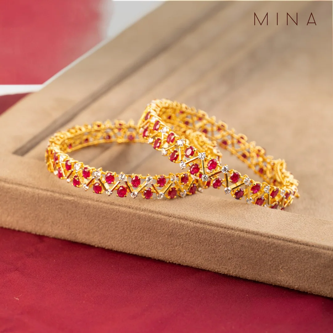 Ruby Bangle Pair, view 1 — House of Mina