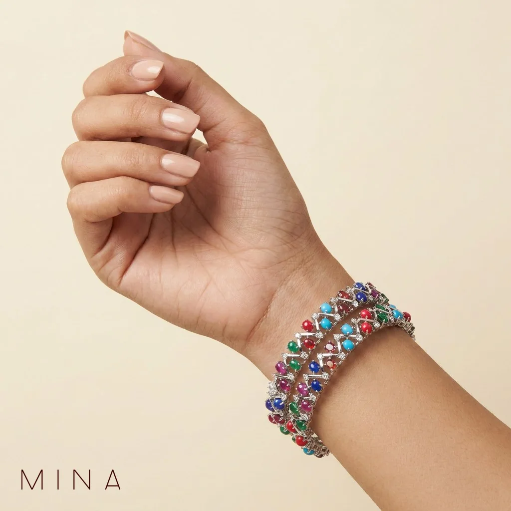 Beaded Gemstone Bangle Pair, view 1 — House of Mina