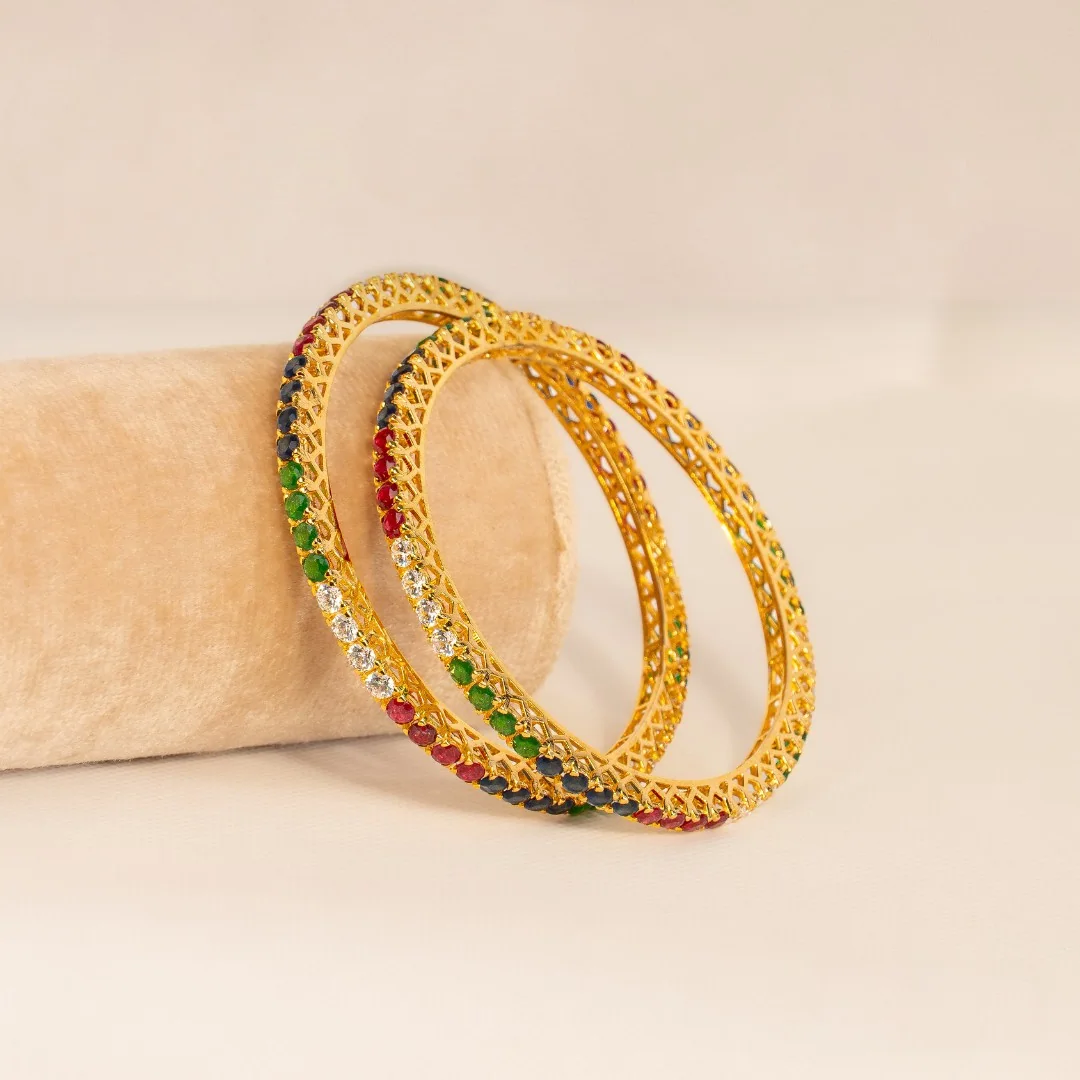 Gemstone Bangle Trio, view 1 — House of Mina