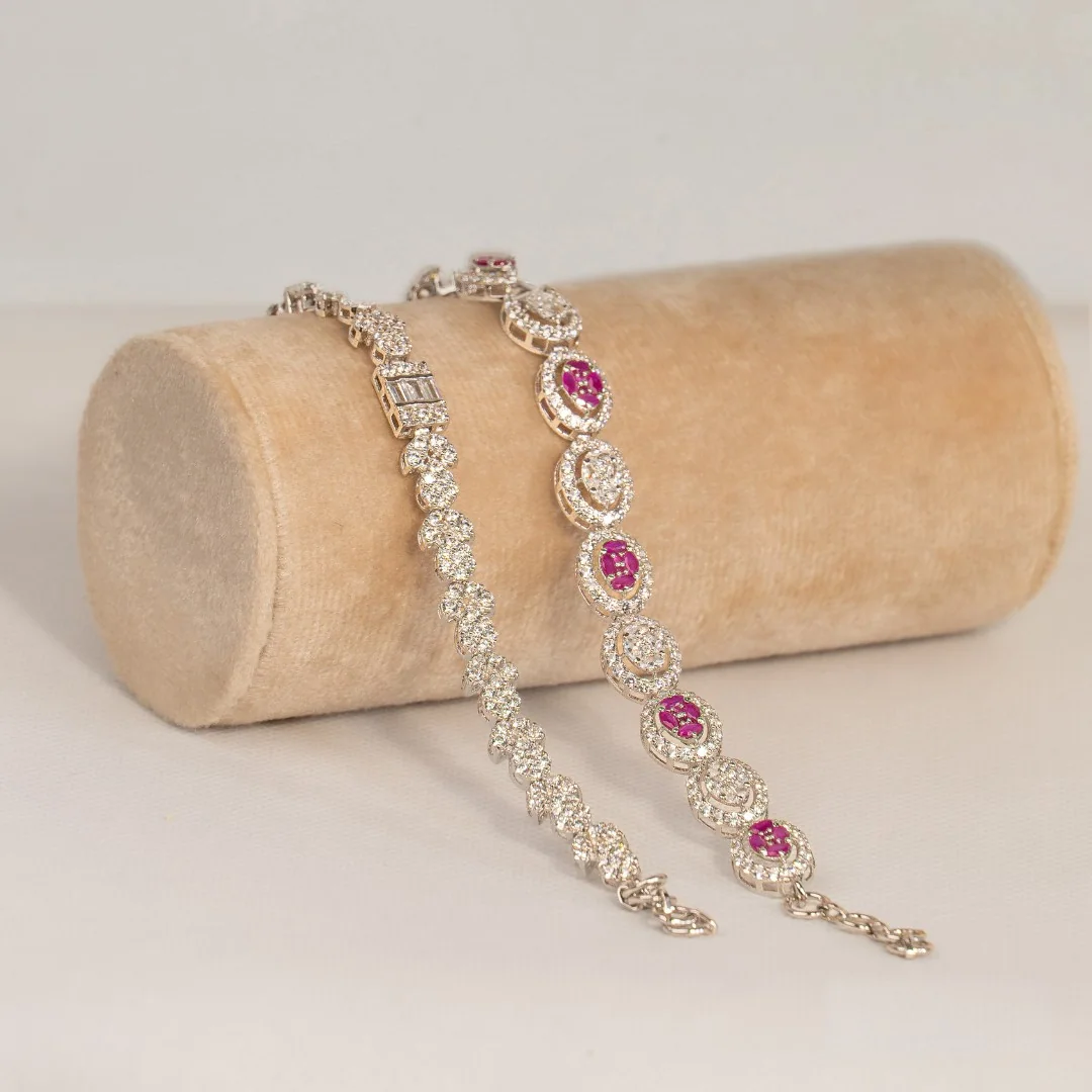 Ruby and Diamond Line Bracelet Pair, view 1 — House of Mina