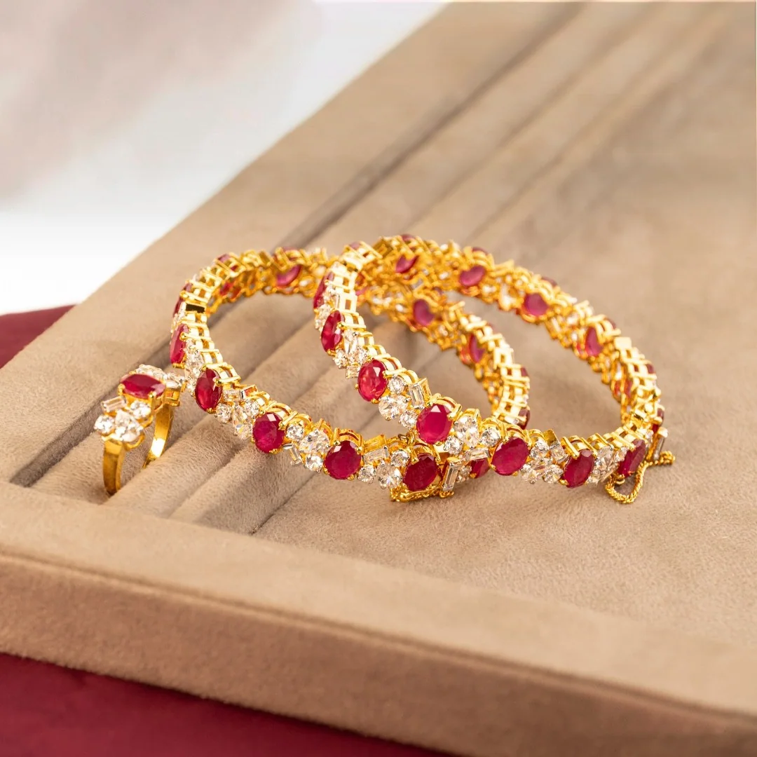 Ruby Gold Bracelet & Ring, view 1 — House of Mina