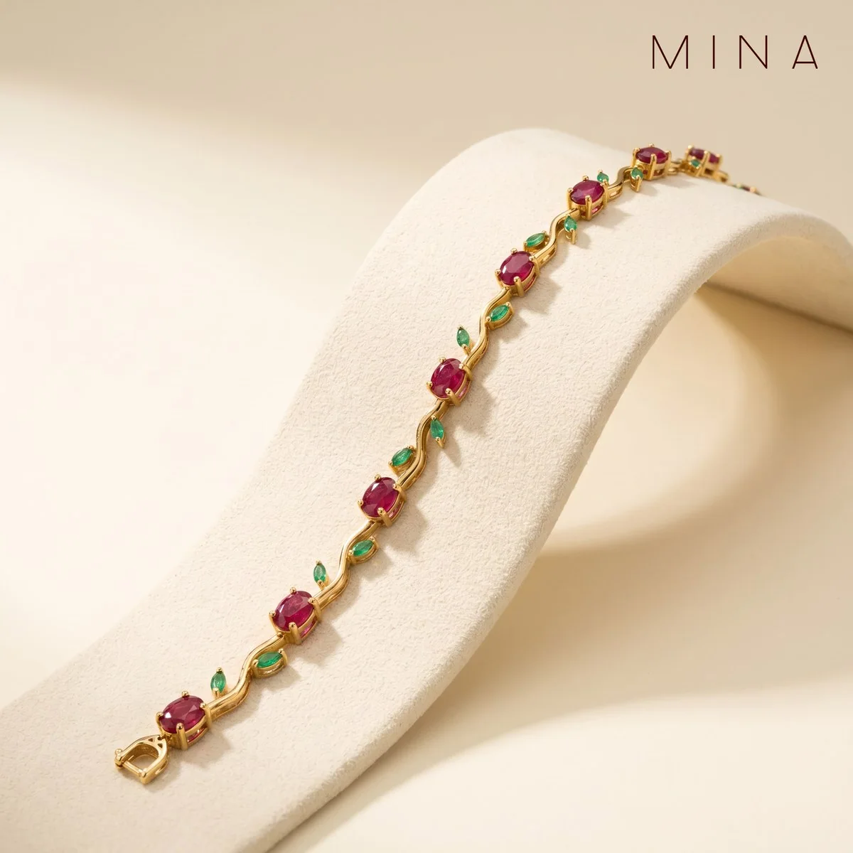 Ruby and Emerald Bracelet, view 1 — House of Mina