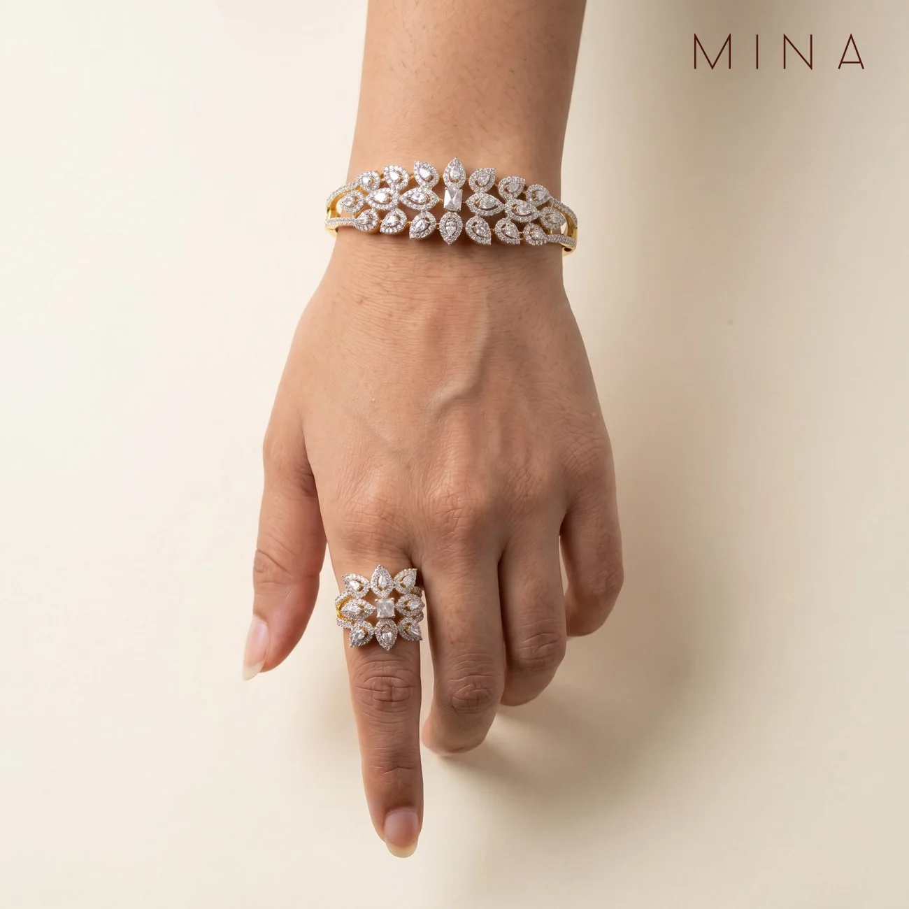 Marquise Bracelet & Flower Ring, view 1 — House of Mina