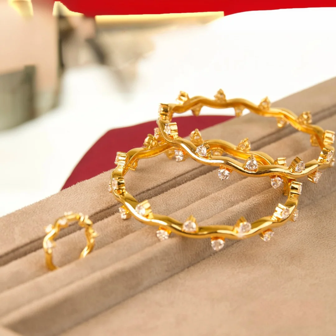 Twisted Gold Bracelet Pair & Ring, view 1 — House of Mina