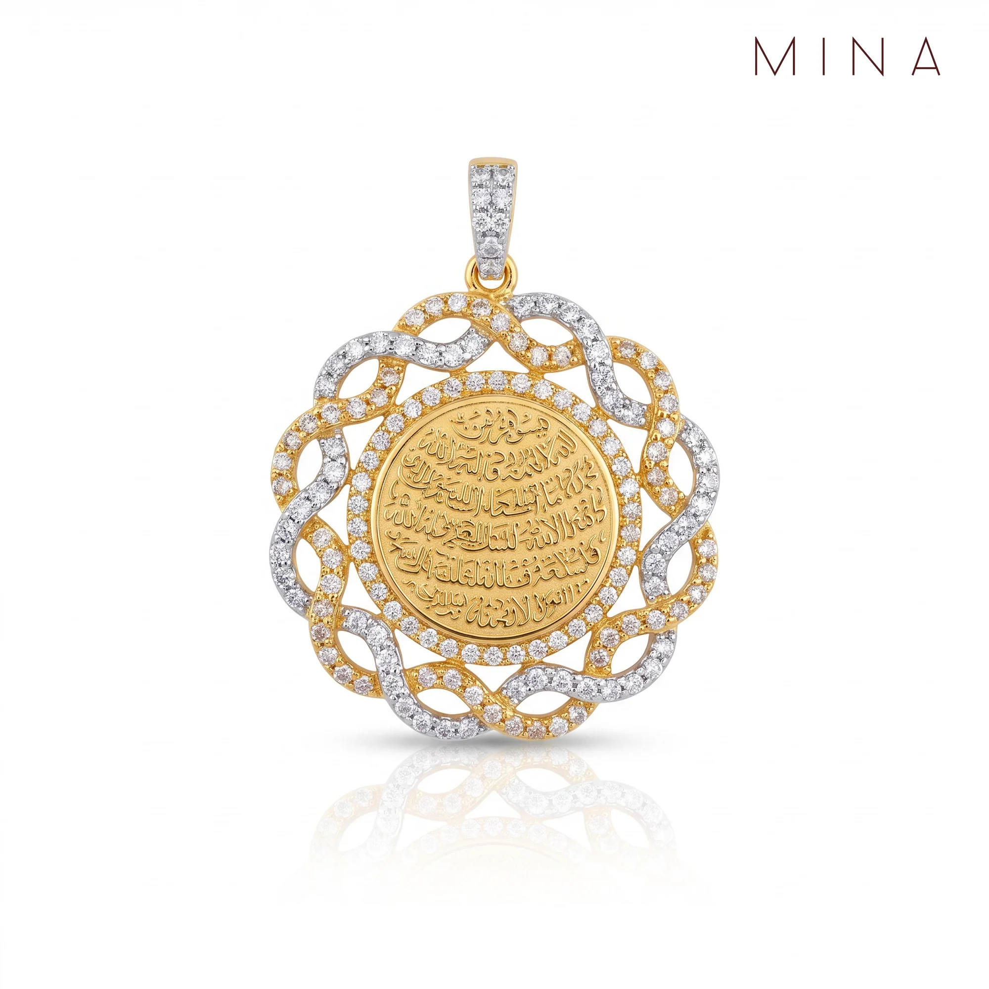Calligraphy Coin Lattice Locket, view 1 — House of Mina