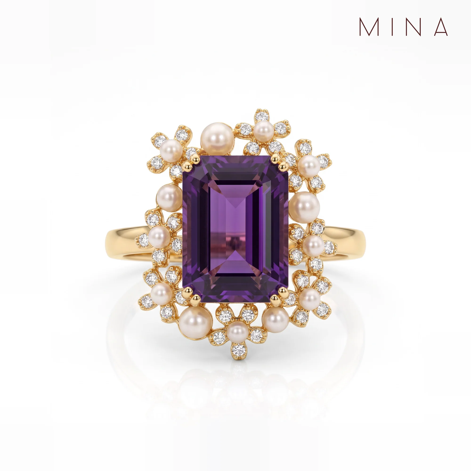 Amethyst Pearl Blossom Ring, view 1 — House of Mina